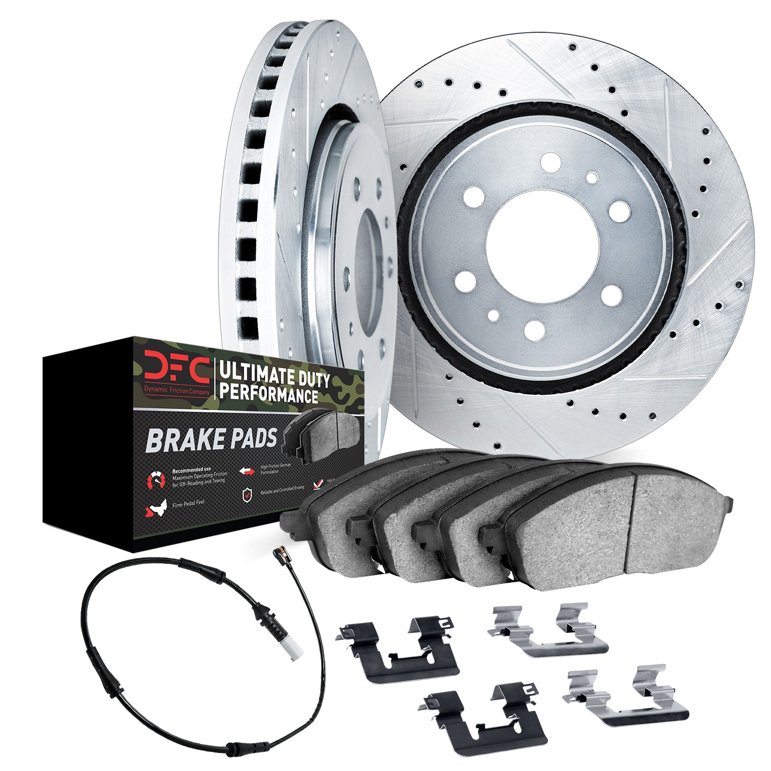 DYN 7422-47001 DFC Brake Rotor - Drilled & Slotted - Silver w/HD Brake Pad w/HW Kit & Sensor - Image 2