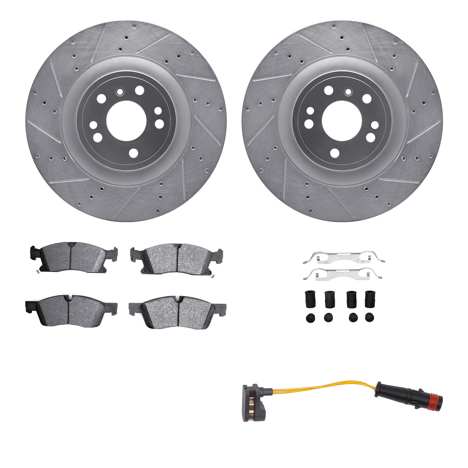 DYN 7422-63003 DFC Brake Rotor - Drilled & Slotted - Silver w/HD Brake Pad w/HW Kit & Sensor