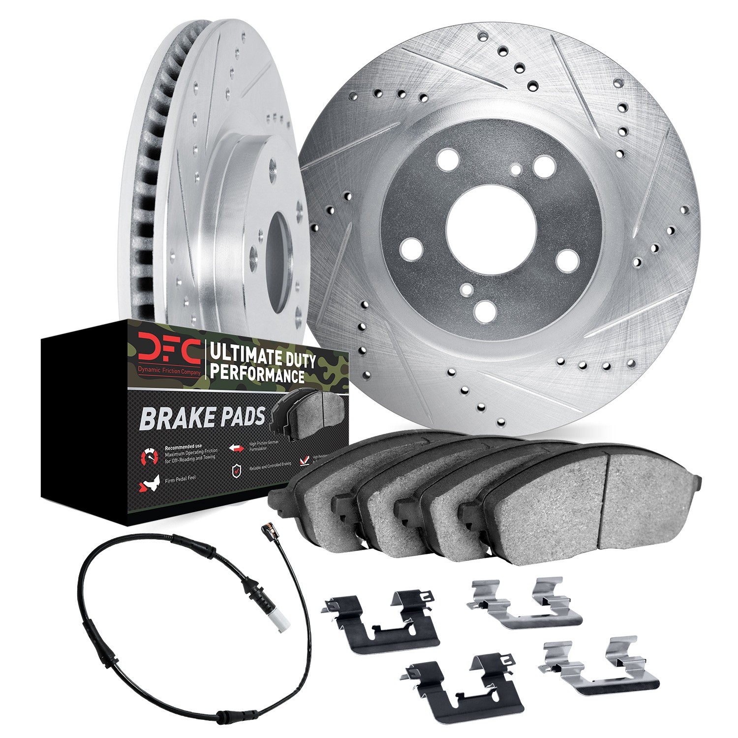 DYN 7422-63003 DFC Brake Rotor - Drilled & Slotted - Silver w/HD Brake Pad w/HW Kit & Sensor - Image 2