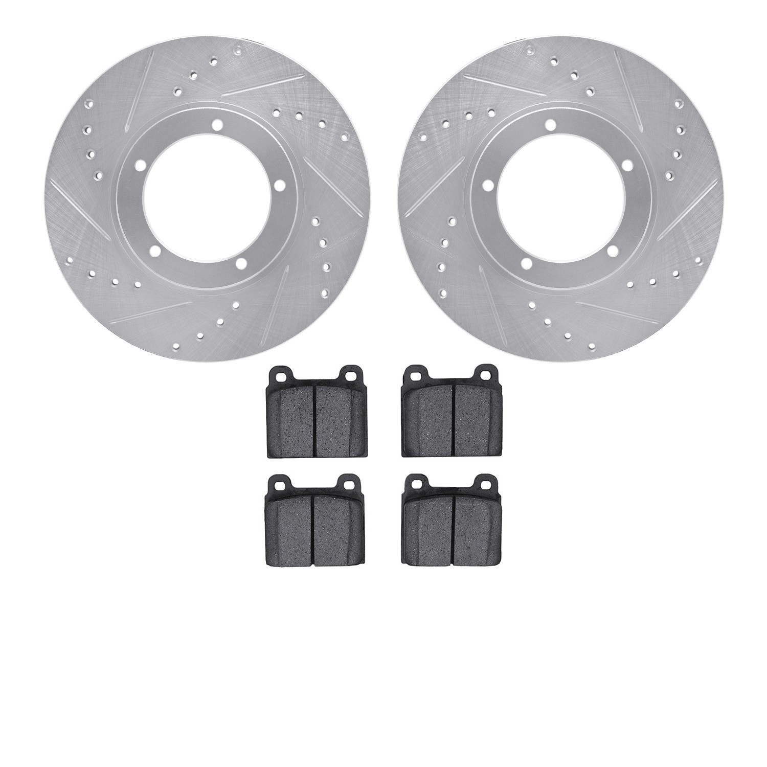 DYN 7502-02004 DFC Rotors-Drilled and Slotted-Silver with 5000 Advanced Brake Pads