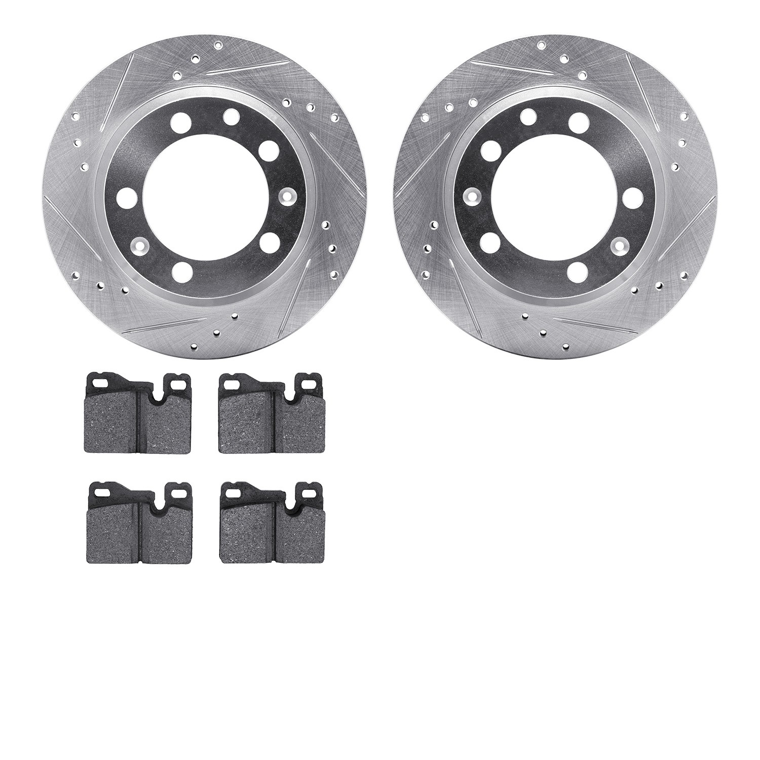 DYN 7502-02032 DFC Rotors-Drilled and Slotted-Silver with 5000 Advanced Brake Pads
