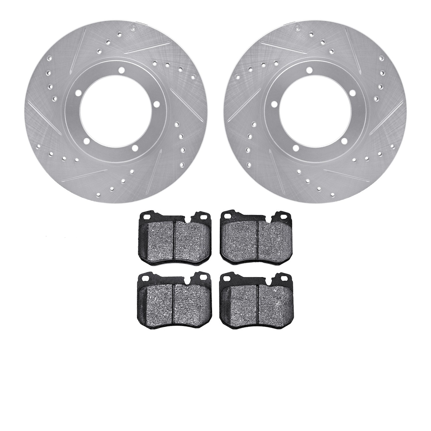 DYN 7502-02050 DFC Rotors-Drilled and Slotted-Silver with 5000 Advanced Brake Pads