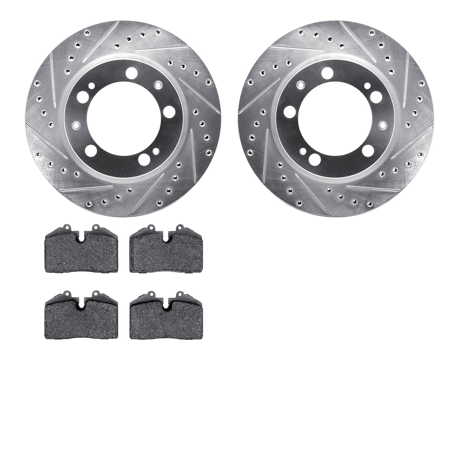 DYN 7502-02101 DFC Rotors-Drilled and Slotted-Silver with 5000 Advanced Brake Pads