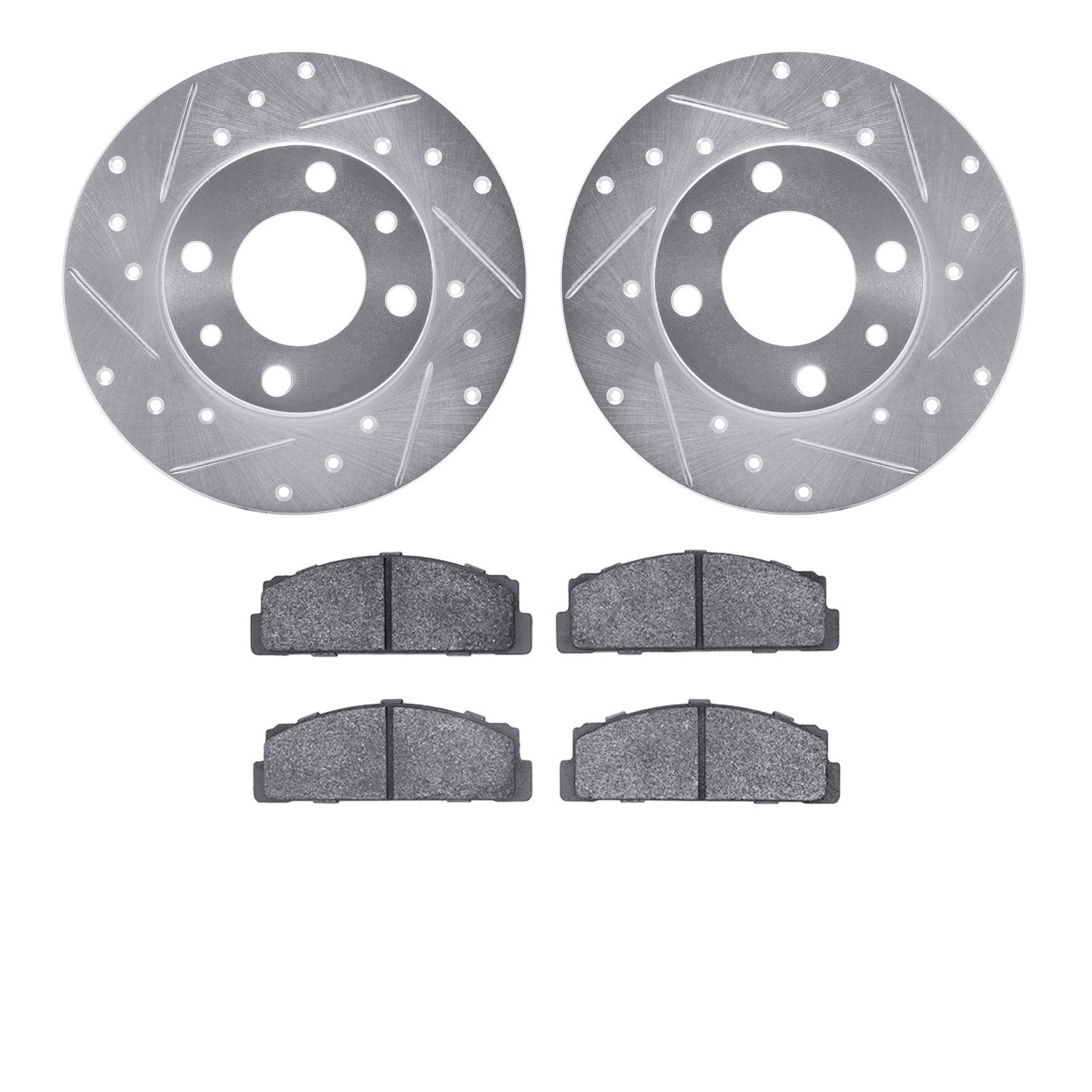 DYN 7502-07010 DFC Rotors-Drilled and Slotted-Silver with 5000 Advanced Brake Pads