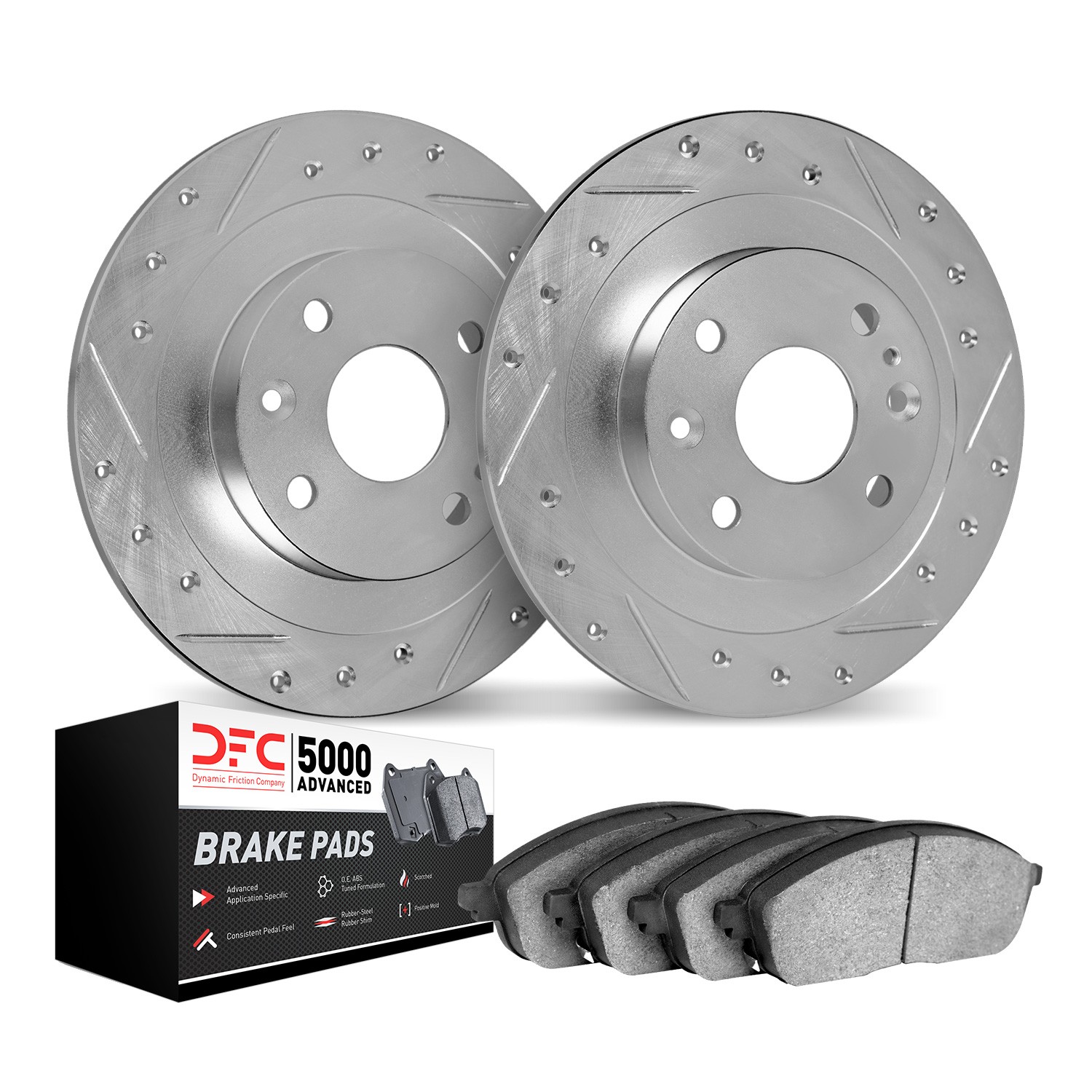 DYN 7502-16000 DFC Rotors-Drilled and Slotted-Silver with 5000 Advanced Brake Pads - Image 2