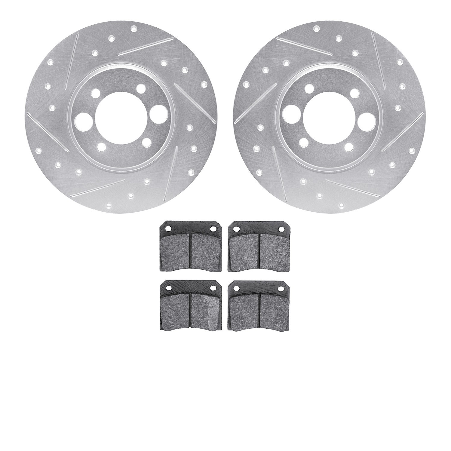 DYN 7502-20000 DFC Rotors-Drilled and Slotted-Silver with 5000 Advanced Brake Pads