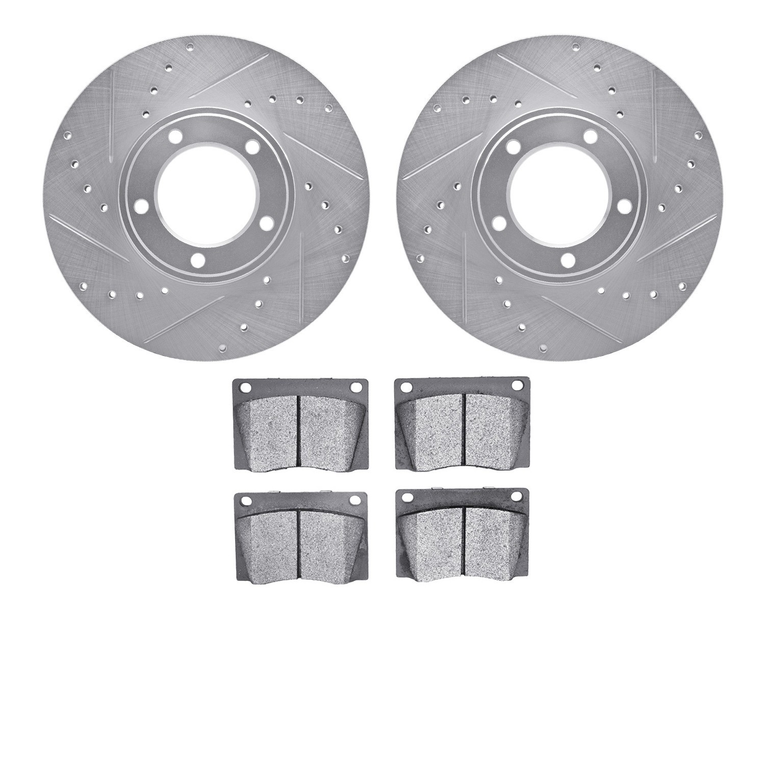 DYN 7502-20002 DFC Rotors-Drilled and Slotted-Silver with 5000 Advanced Brake Pads