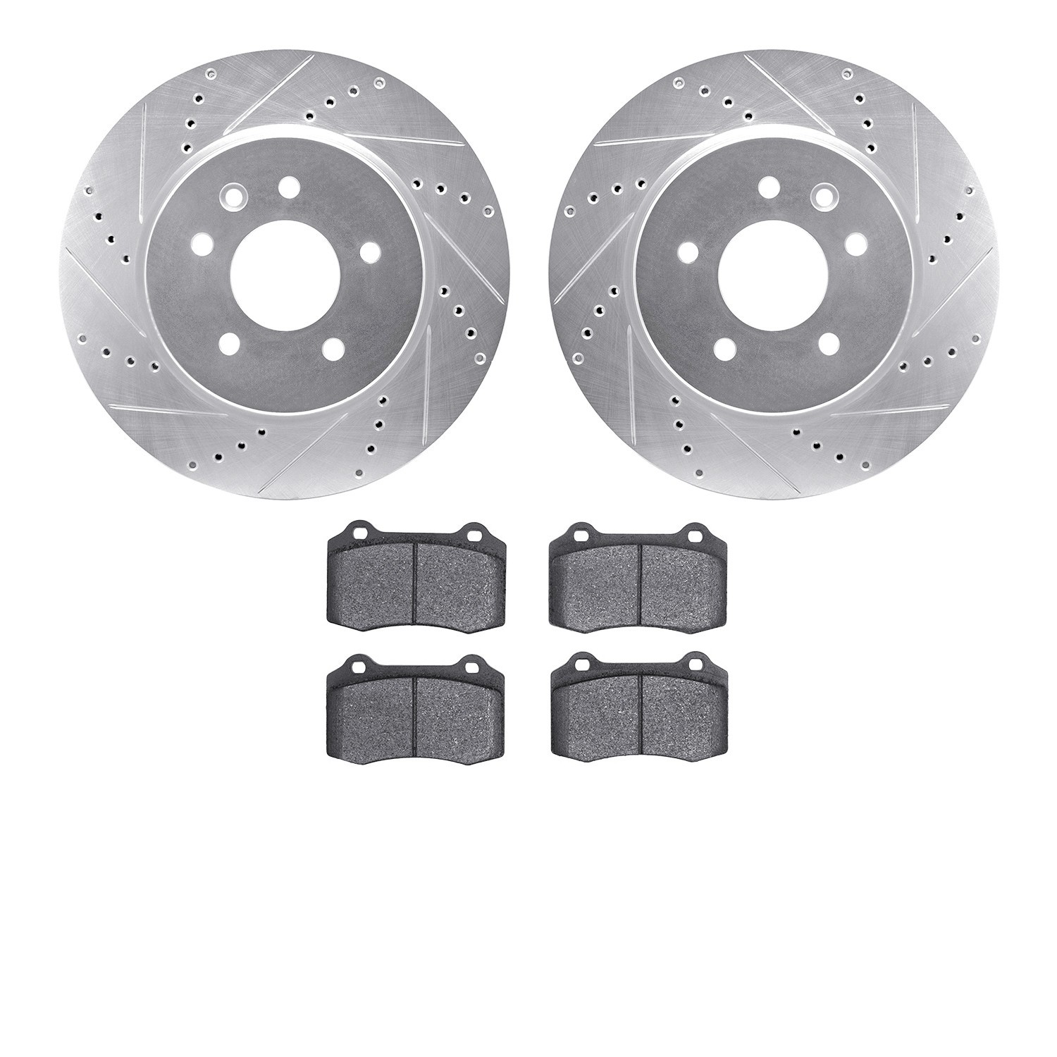 DYN 7502-20018 DFC Rotors-Drilled and Slotted-Silver with 5000 Advanced Brake Pads