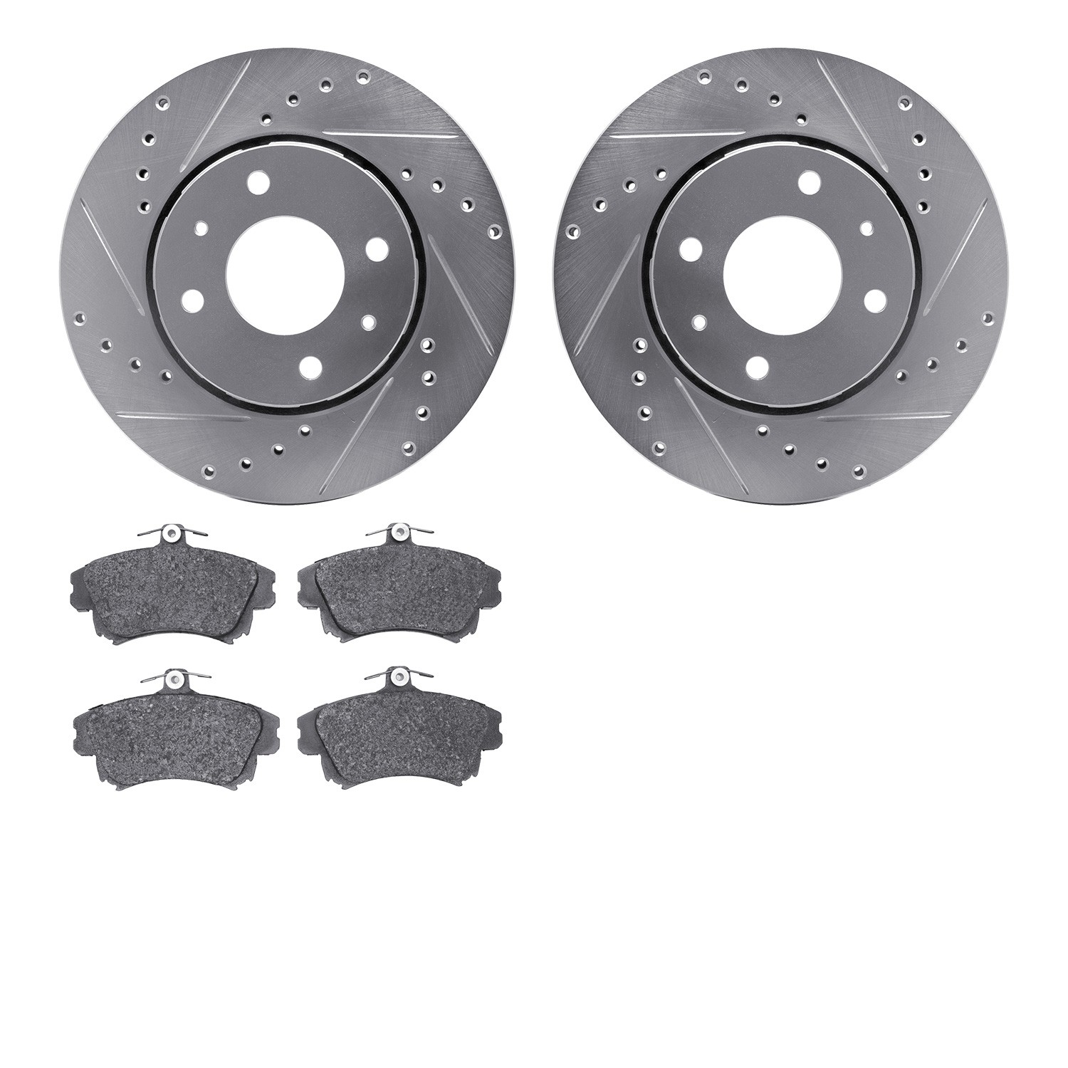 DYN 7502-27026 DFC Rotors-Drilled and Slotted-Silver with 5000 Advanced Brake Pads