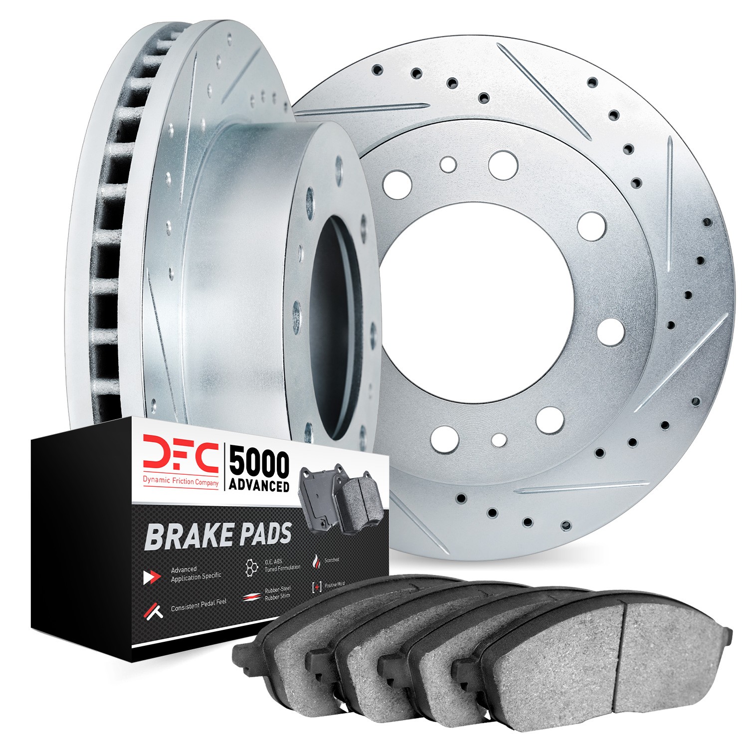 DYN 7502-40002 DFC Brake Rotor - Drilled & Slotted - Silver w/5000 Advanced Brake Pads - Image 2