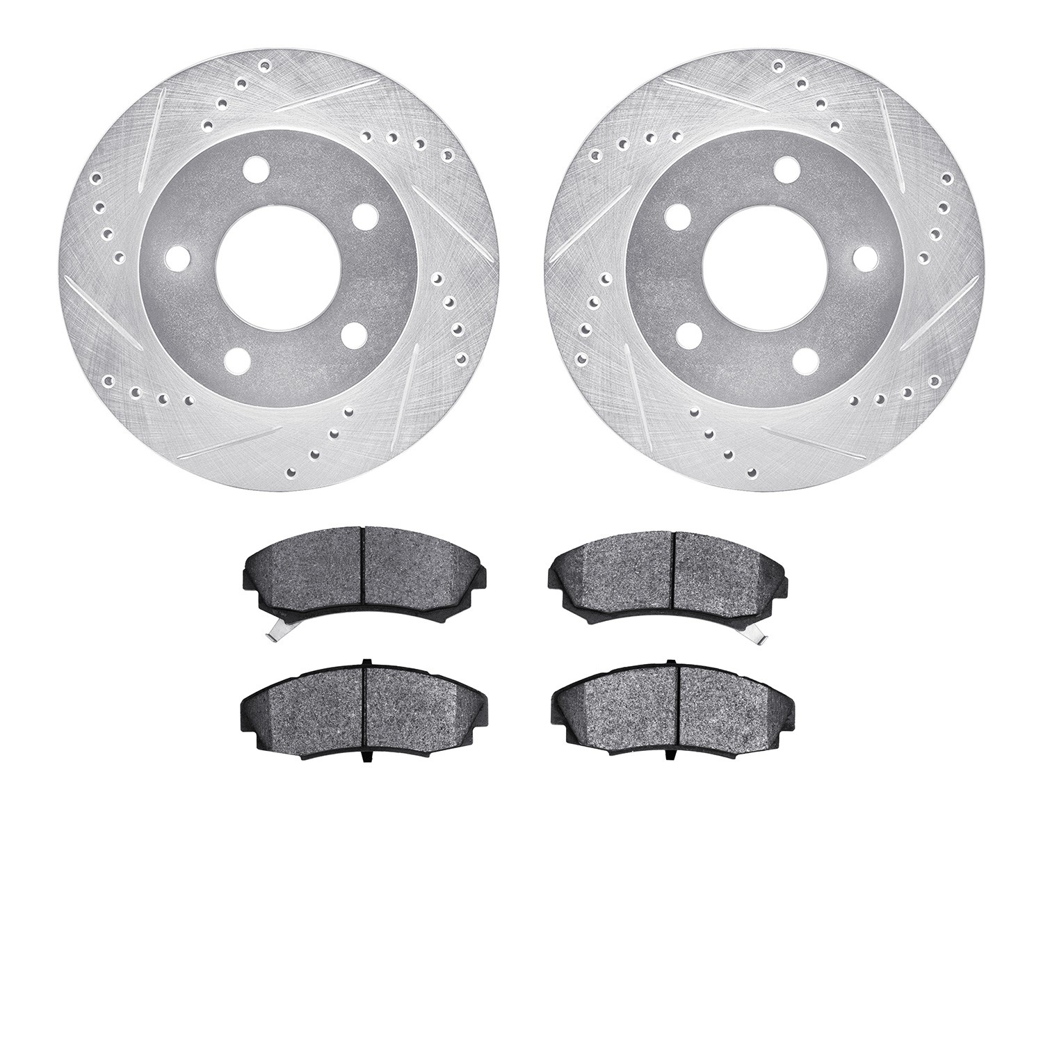 DYN 7502-45054 DFC Rotors-Drilled and Slotted-Silver with 5000 Advanced Brake Pads
