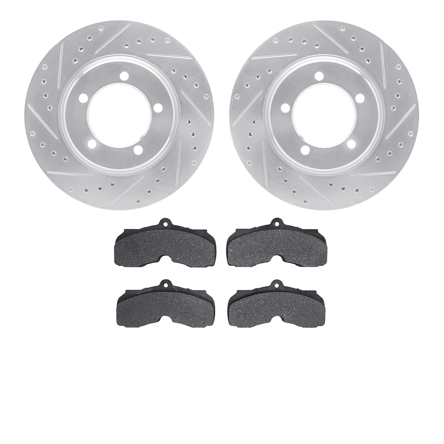 DYN 7502-47117 DFC Rotors-Drilled and Slotted-Silver with 5000 Advanced Brake Pads