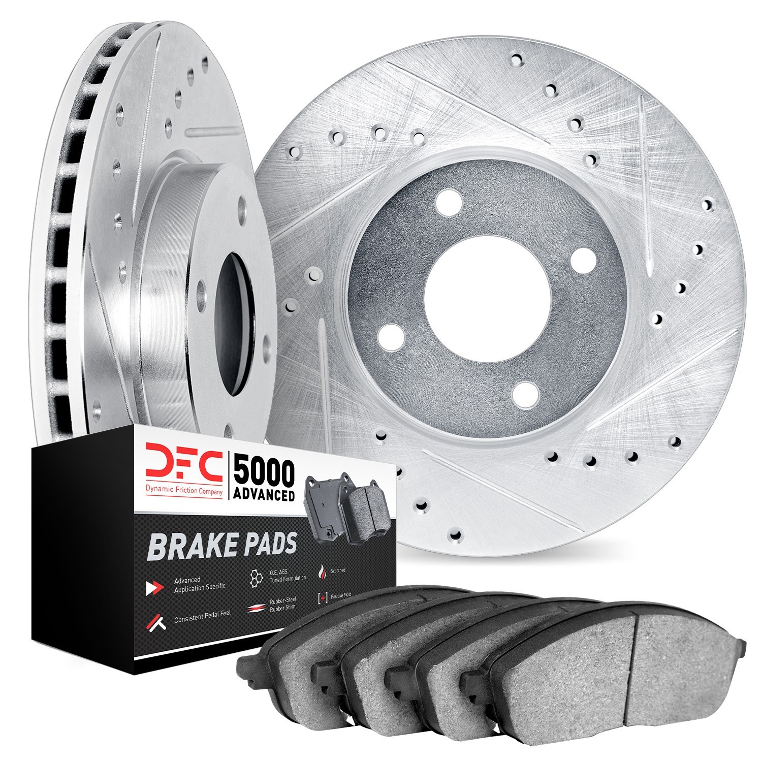 DYN 7502-50007 DFC Rotors-Drilled and Slotted-Silver with 5000 Advanced Brake Pads