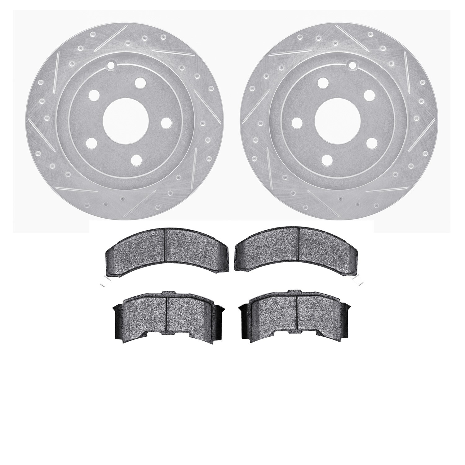 DYN 7502-52042 DFC Rotors-Drilled and Slotted-Silver with 5000 Advanced Brake Pads