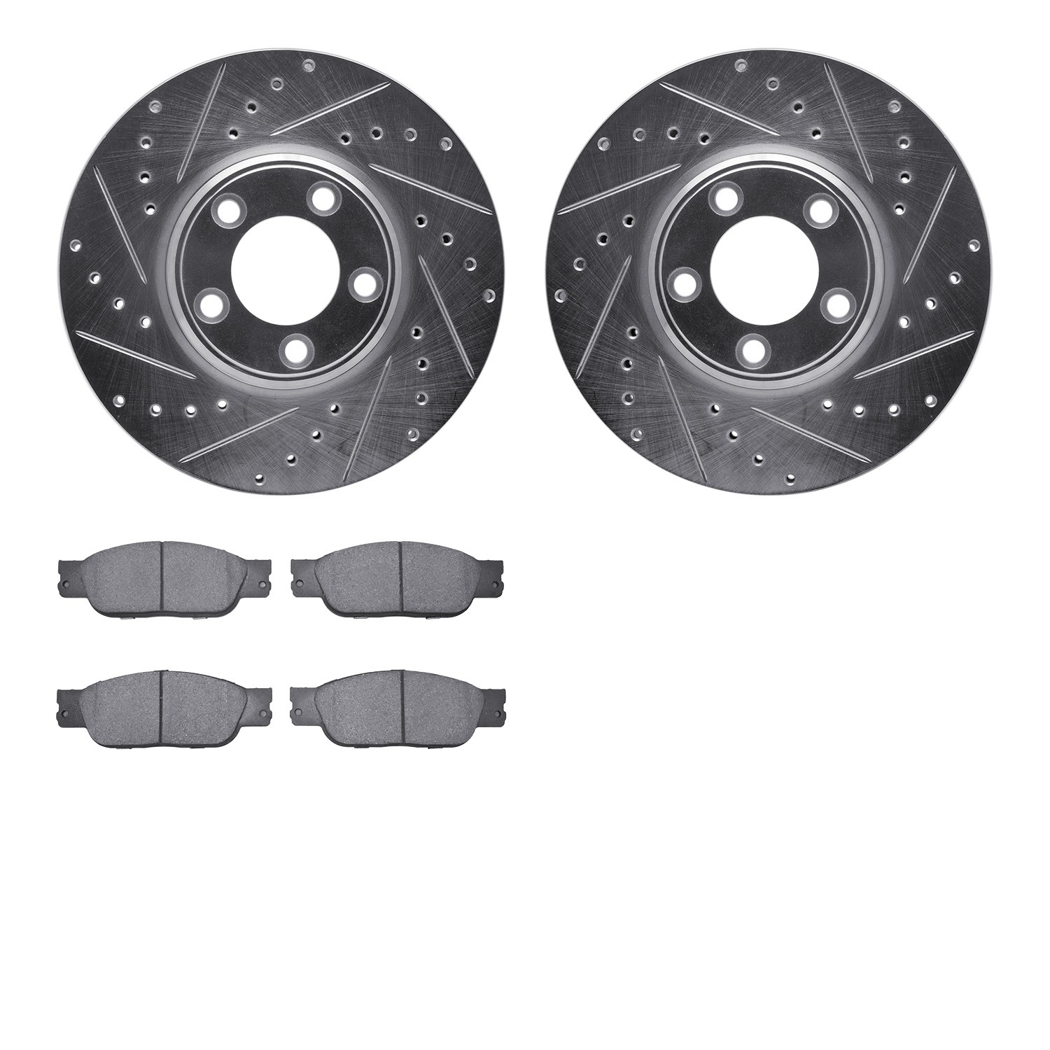 DYN 7502-54370 DFC Rotors-Drilled and Slotted-Silver with 5000 Advanced Brake Pads