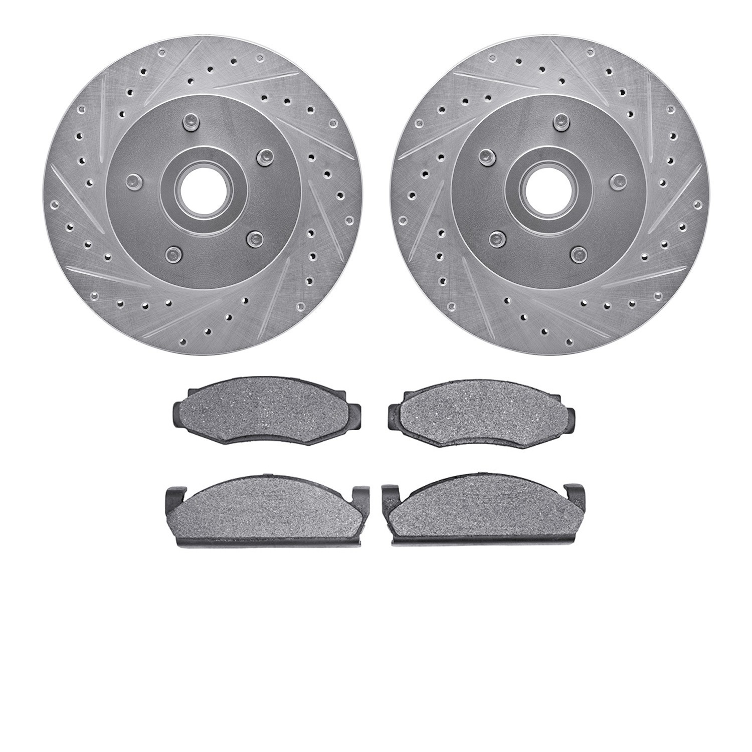 DYN 7502-55052 DFC Rotors-Drilled and Slotted-Silver with 5000 Advanced Brake Pads