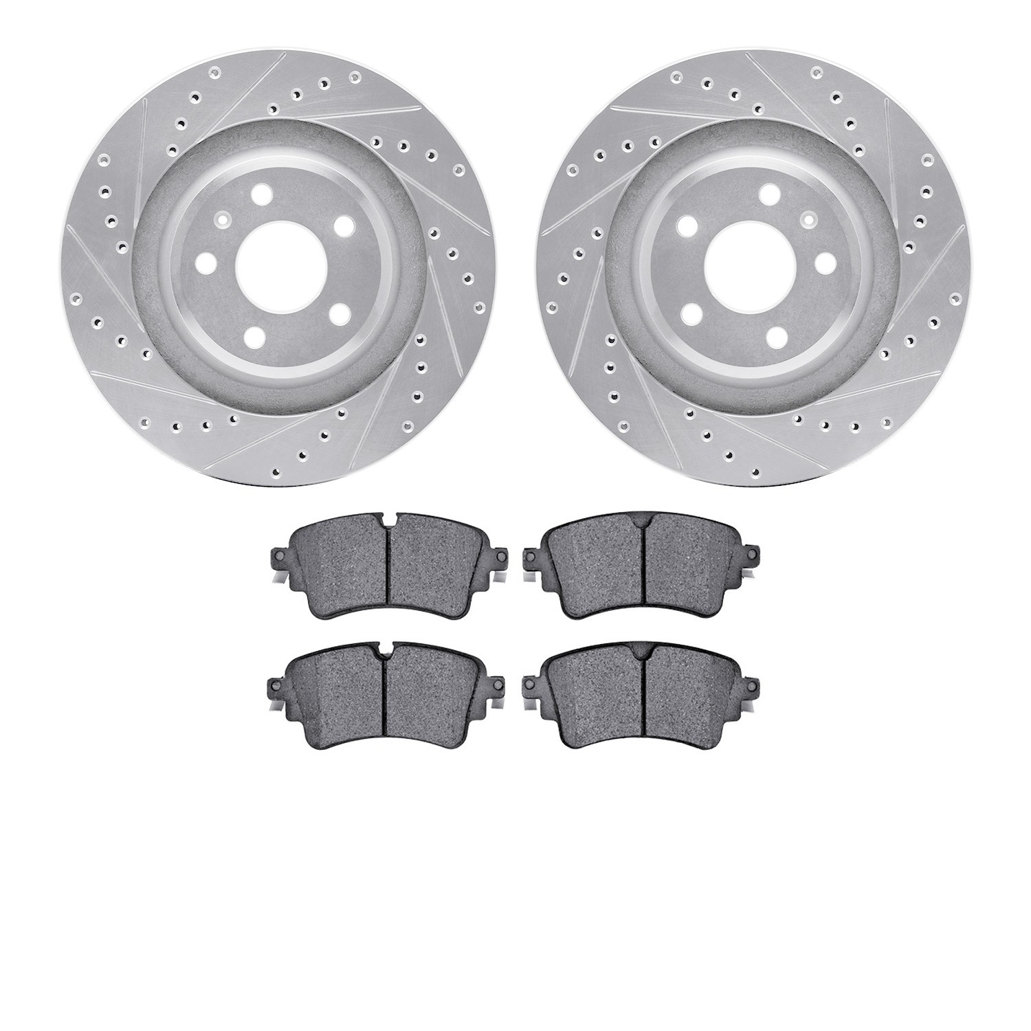 DYN 7502-73082 DFC Rotors-Drilled and Slotted-Silver with 5000 Advanced Brake Pads