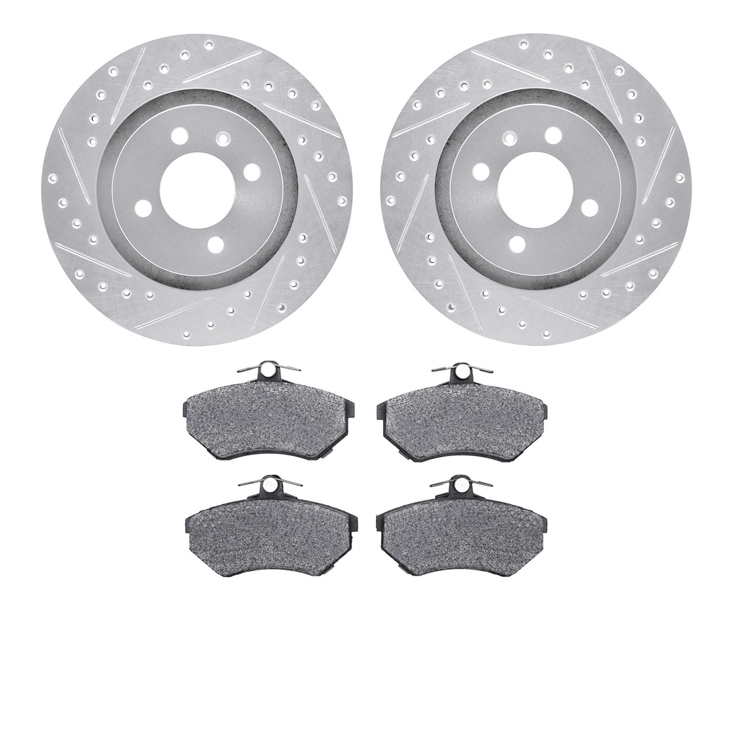 DYN 7502-74011 DFC Rotors-Drilled and Slotted-Silver with 5000 Advanced Brake Pads