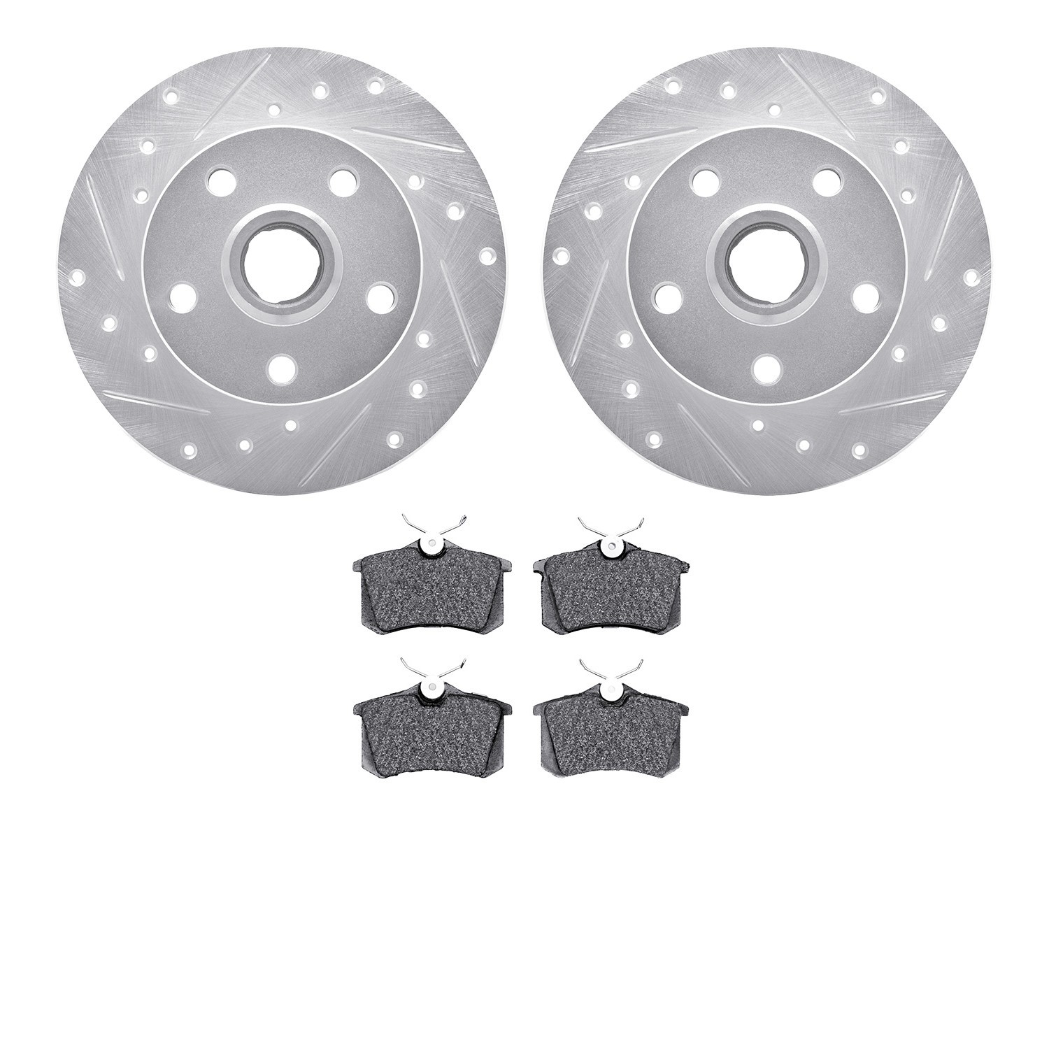 DYN 7502-74013 DFC Rotors-Drilled and Slotted-Silver with 5000 Advanced Brake Pads