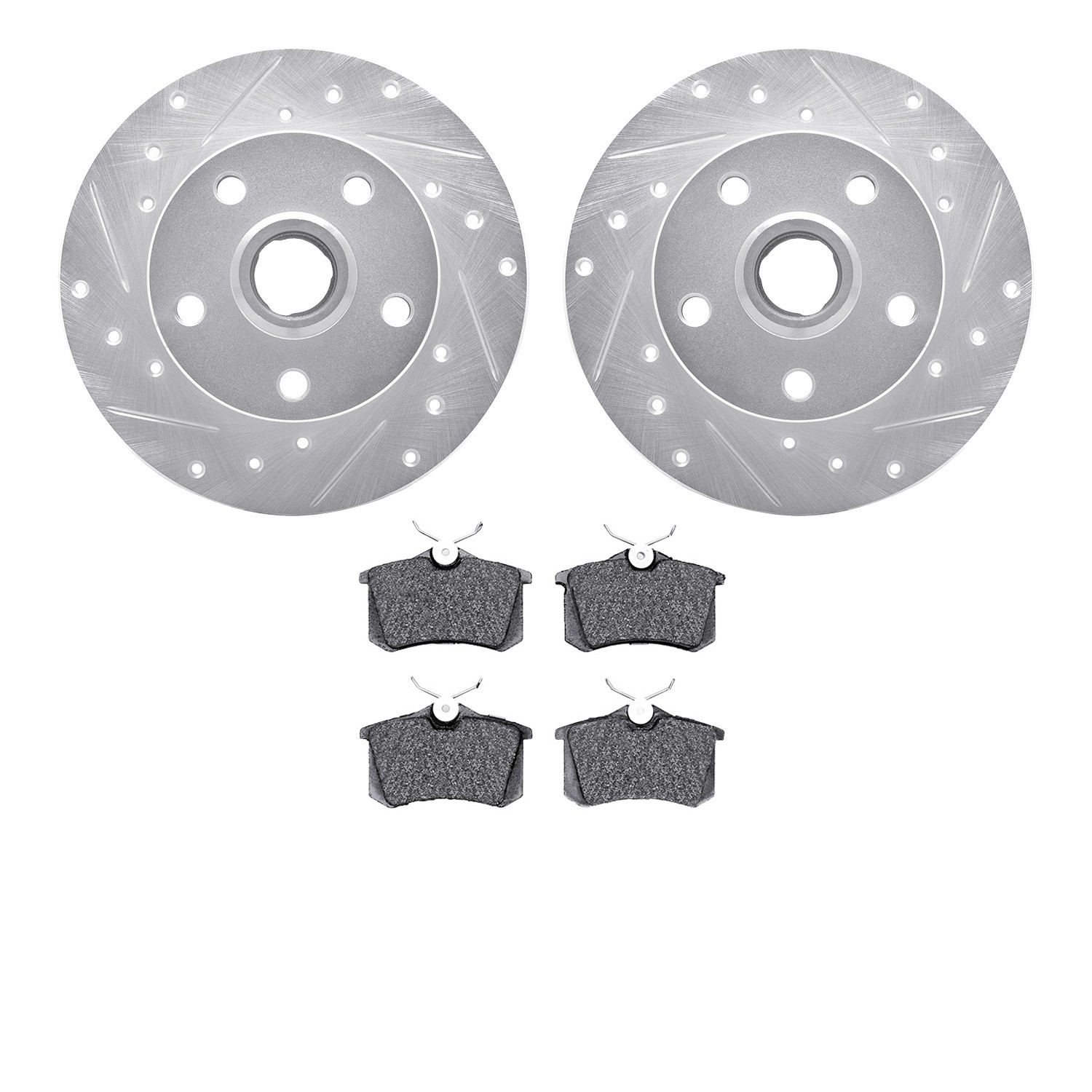 DYN 7502-74014 DFC Rotors-Drilled and Slotted-Silver with 5000 Advanced Brake Pads