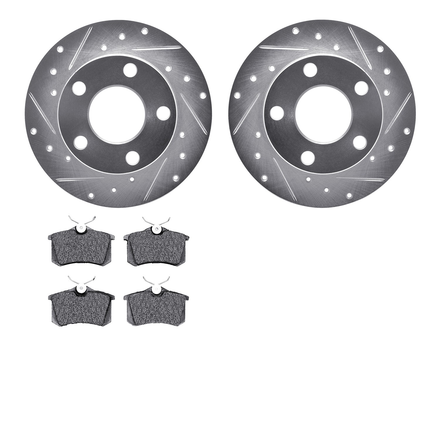 DYN 7502-74017 DFC Rotors-Drilled and Slotted-Silver with 5000 Advanced Brake Pads