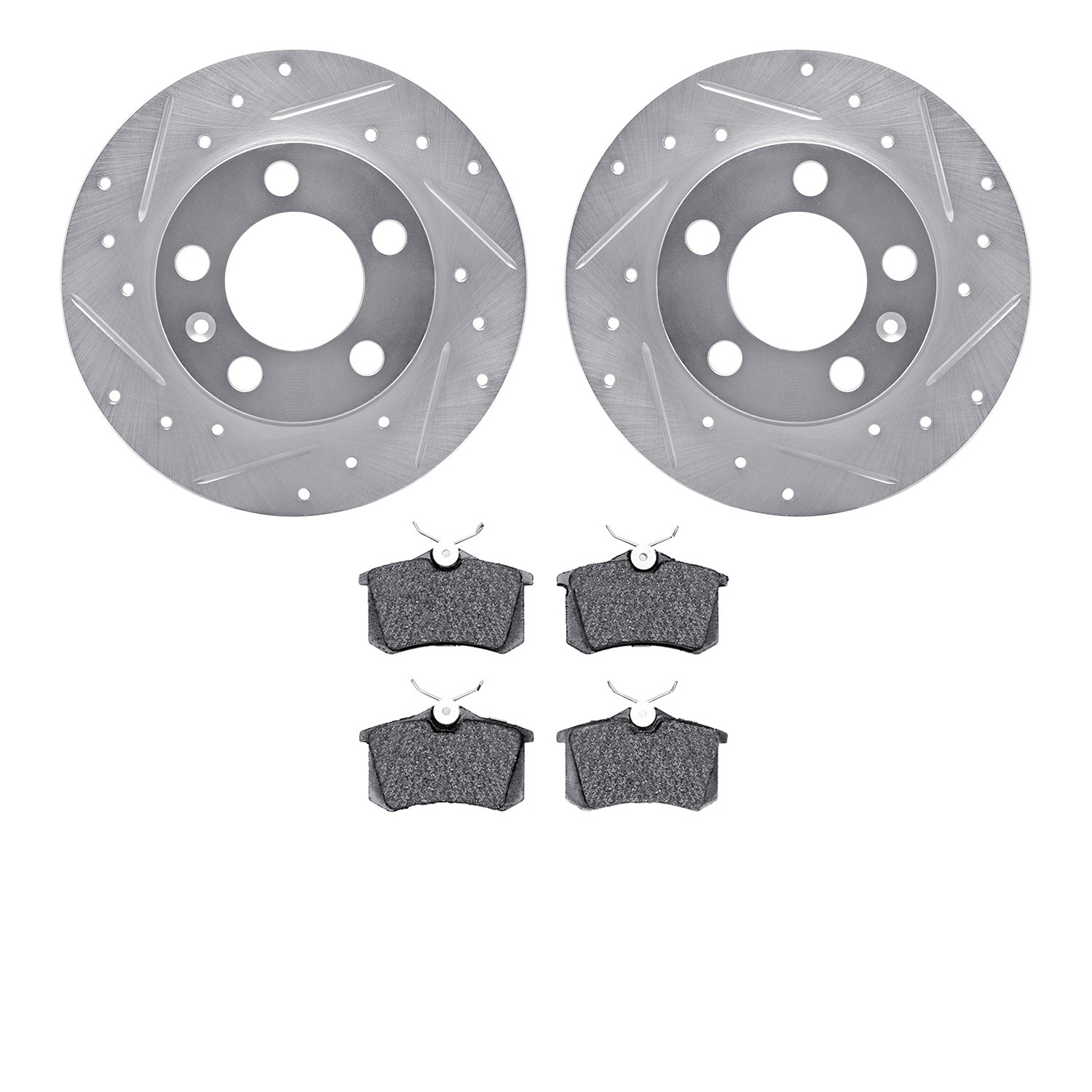 DYN 7502-74034 DFC Rotors-Drilled and Slotted-Silver with 5000 Advanced Brake Pads