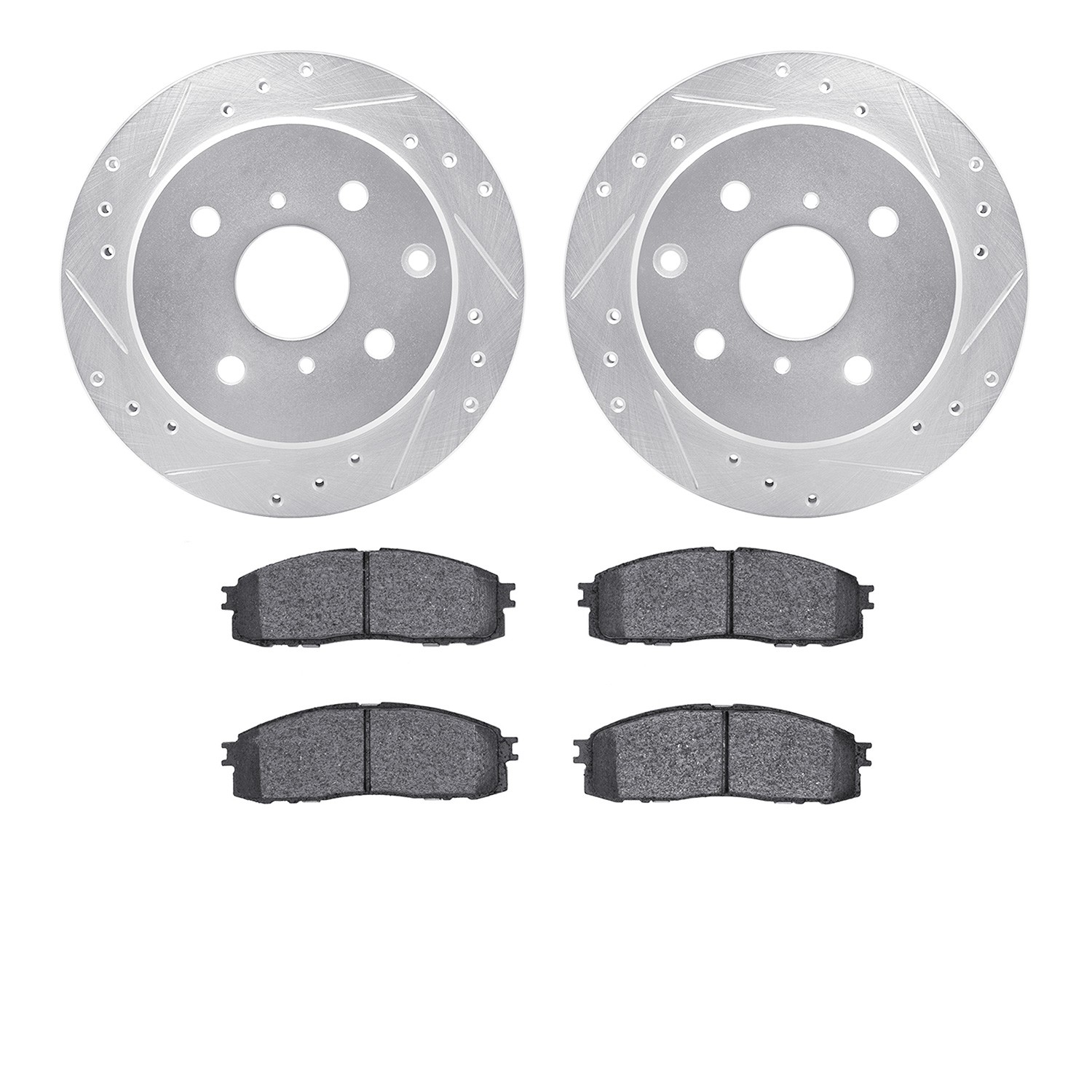 DYN 7502-76013 DFC Rotors-Drilled and Slotted-Silver with 5000 Advanced Brake Pads