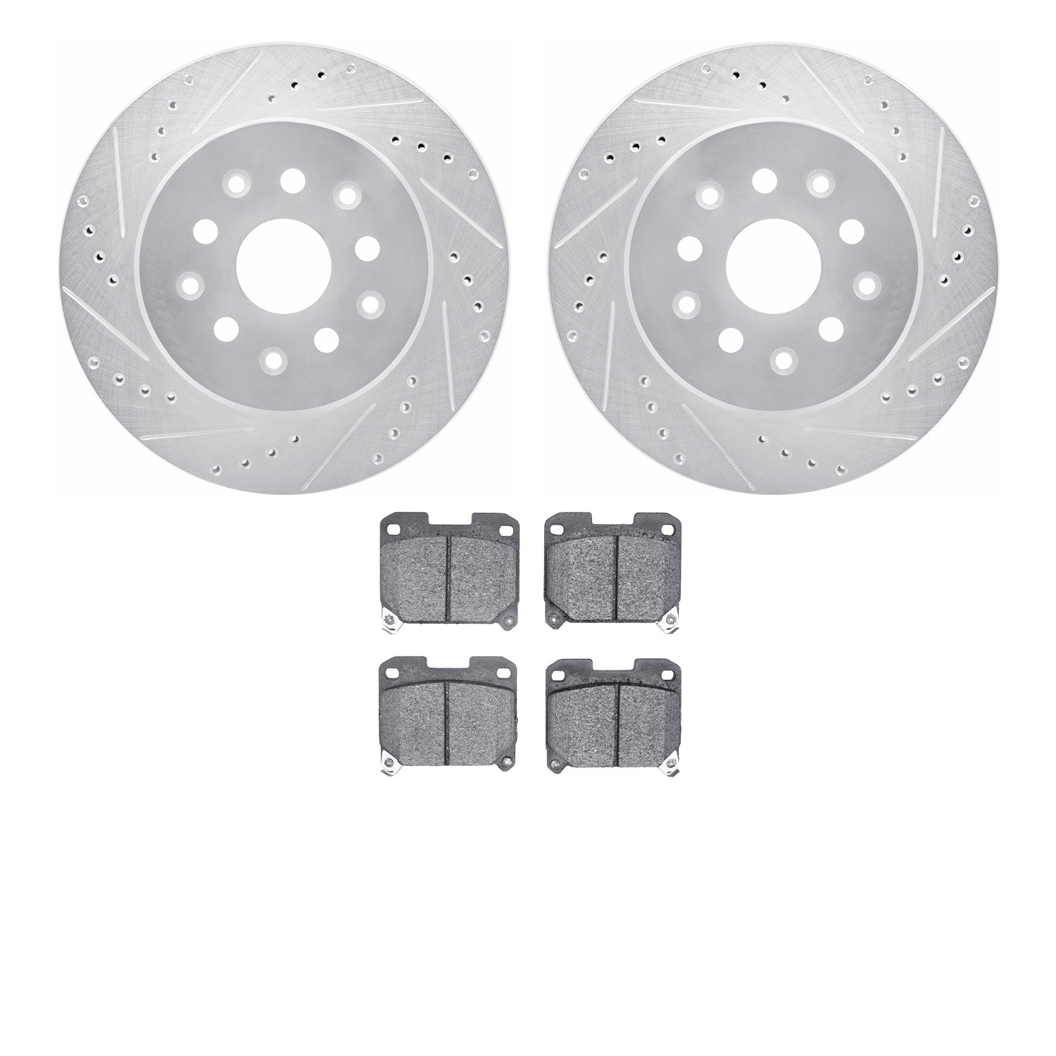 DYN 7502-76053 DFC Rotors-Drilled and Slotted-Silver with 5000 Advanced Brake Pads