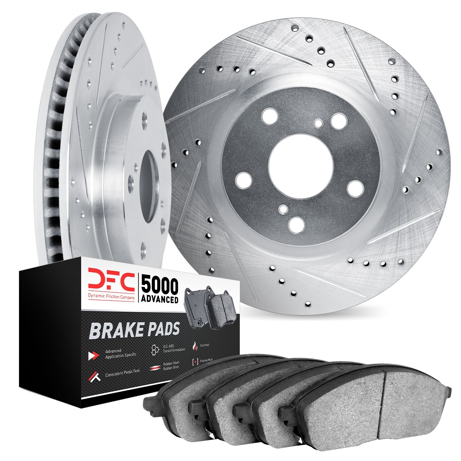 DYN 7502-76053 DFC Rotors-Drilled and Slotted-Silver with 5000 Advanced Brake Pads - Image 2