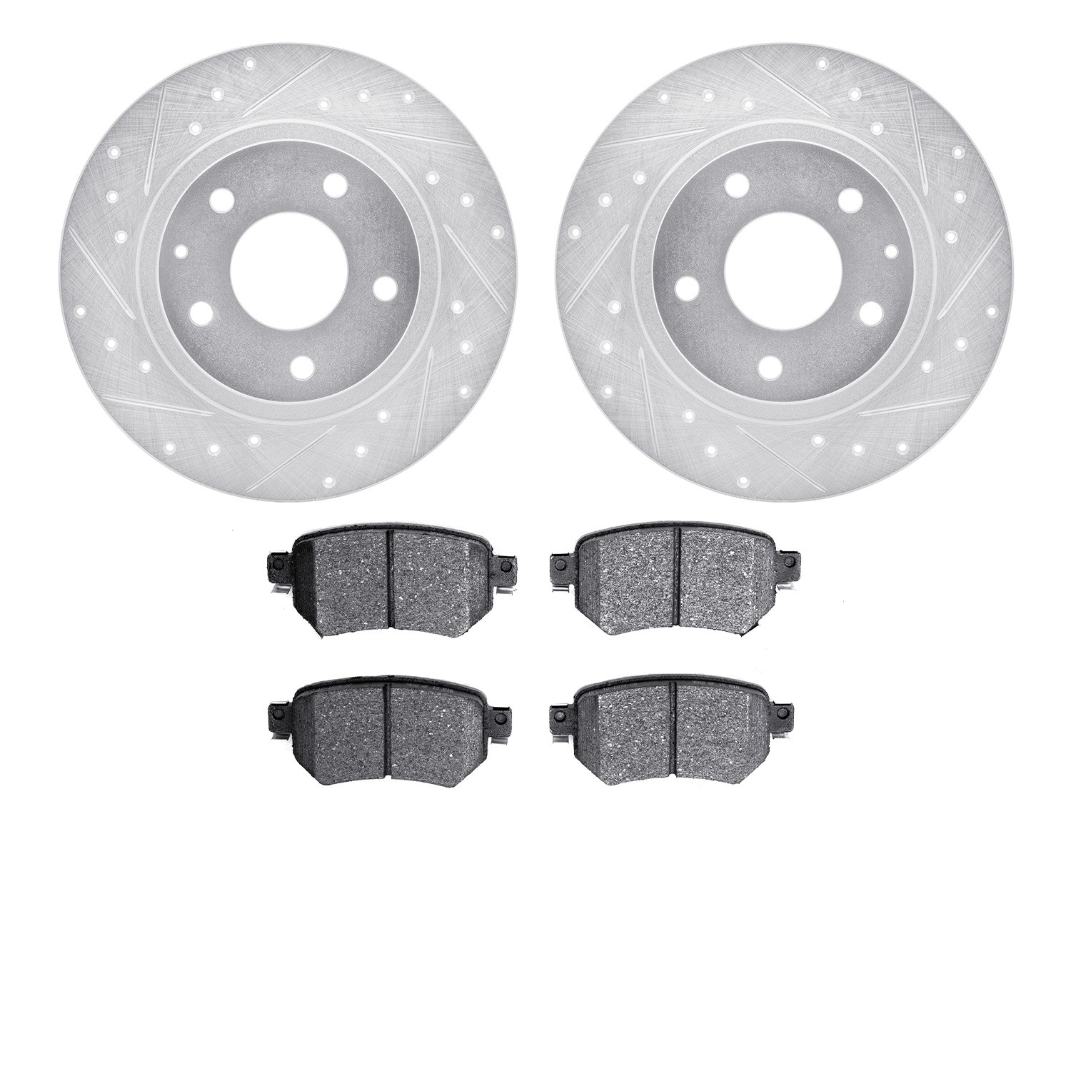 DYN 7502-80040 DFC Rotors-Drilled and Slotted-Silver with 5000 Advanced Brake Pads