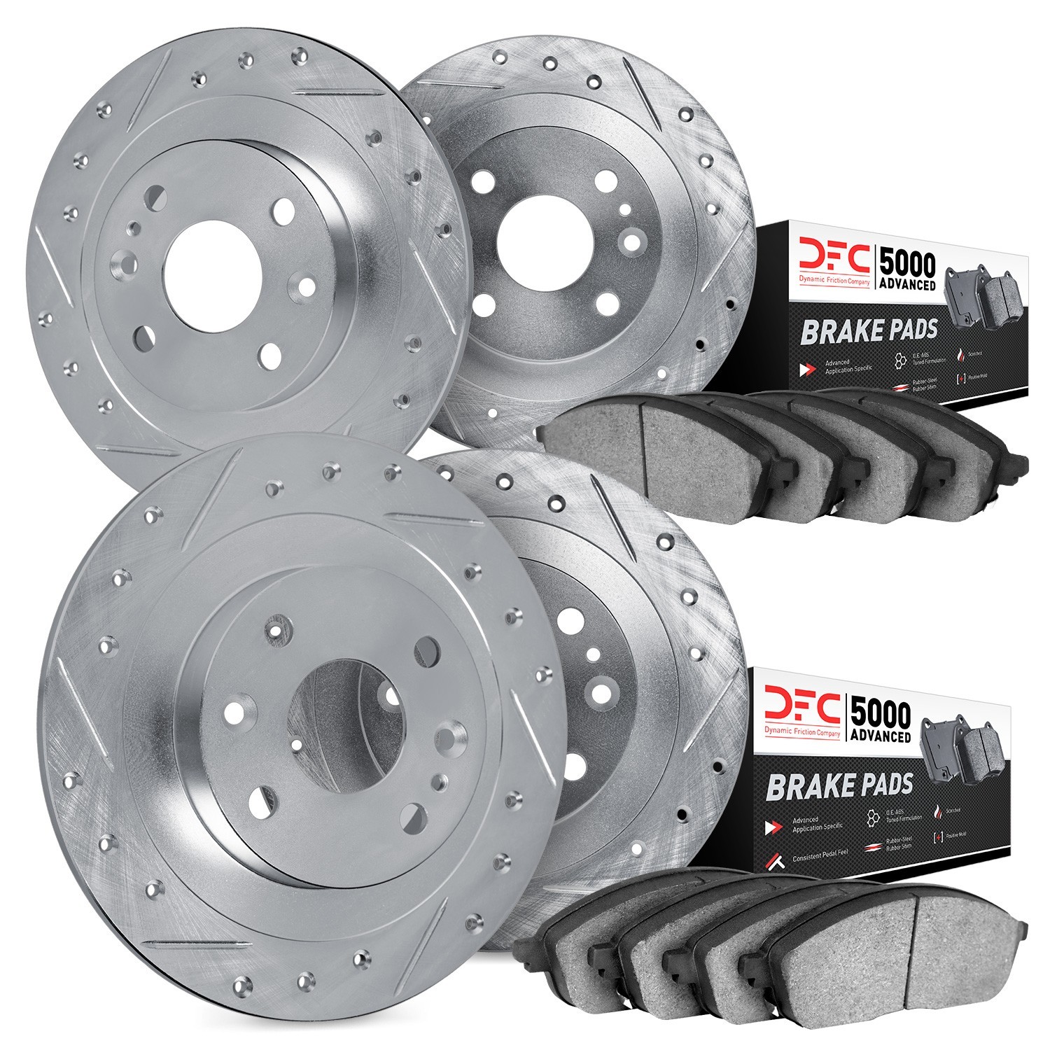 DYN 7504-07010 DFC Rotors-Drilled and Slotted-Silver with 5000 Advanced Brake Pads