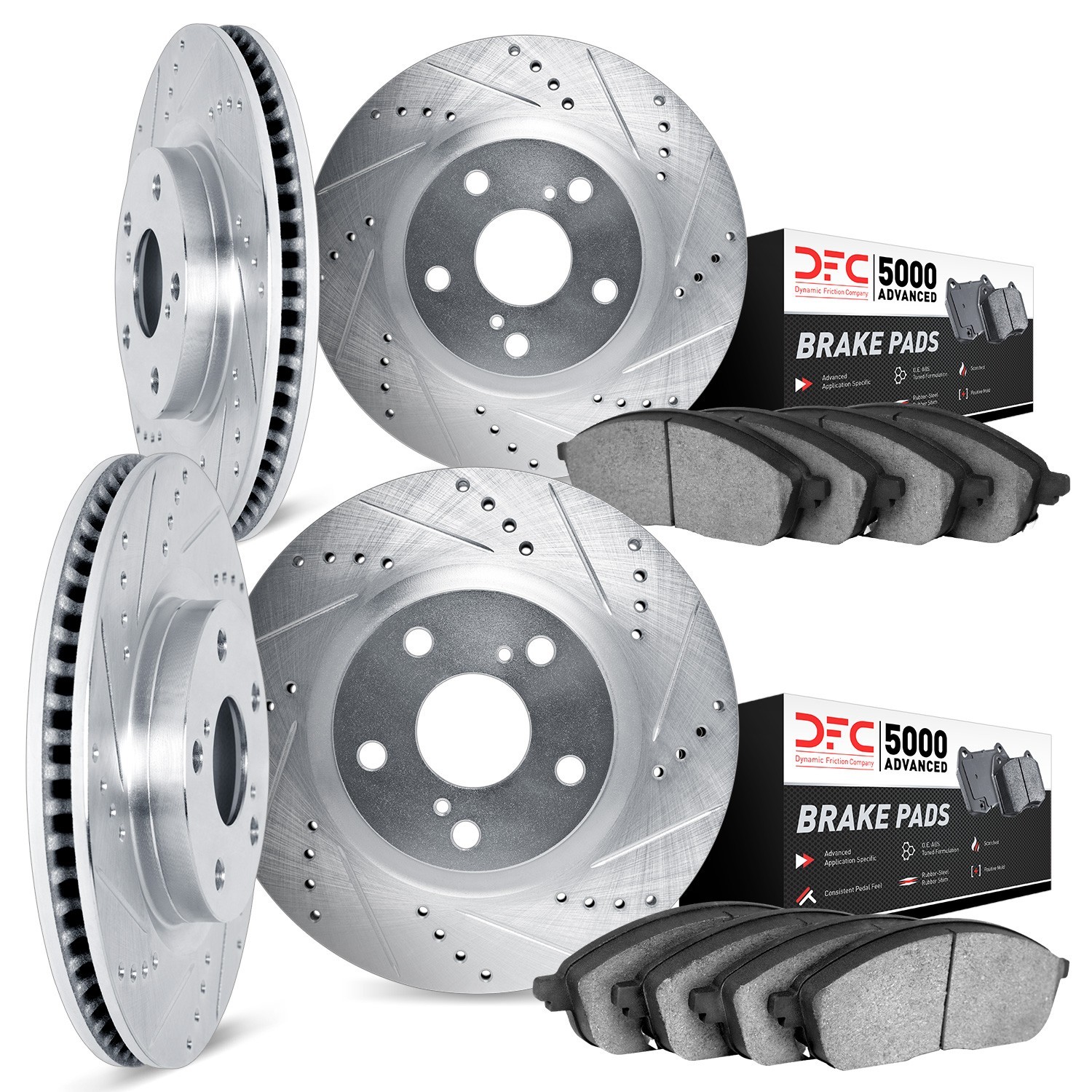 DYN 7504-20012 DFC Rotors-Drilled and Slotted-Silver with 5000 Advanced Brake Pads