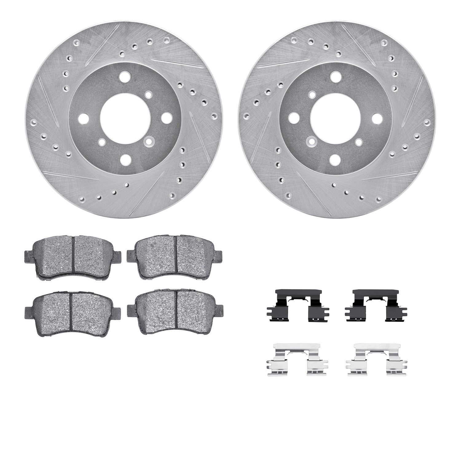 DYN 7512-01002 DFC Rotors-Drilled & Slotted-Silver w/ 5000 Advanced Brake Pads Incl Hdw