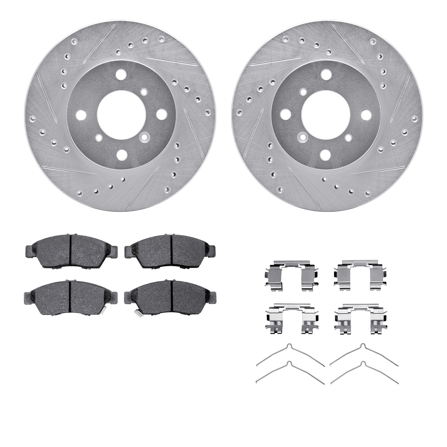 DYN 7512-01003 DFC Rotors-Drilled & Slotted-Silver w/ 5000 Advanced Brake Pads Incl Hdw