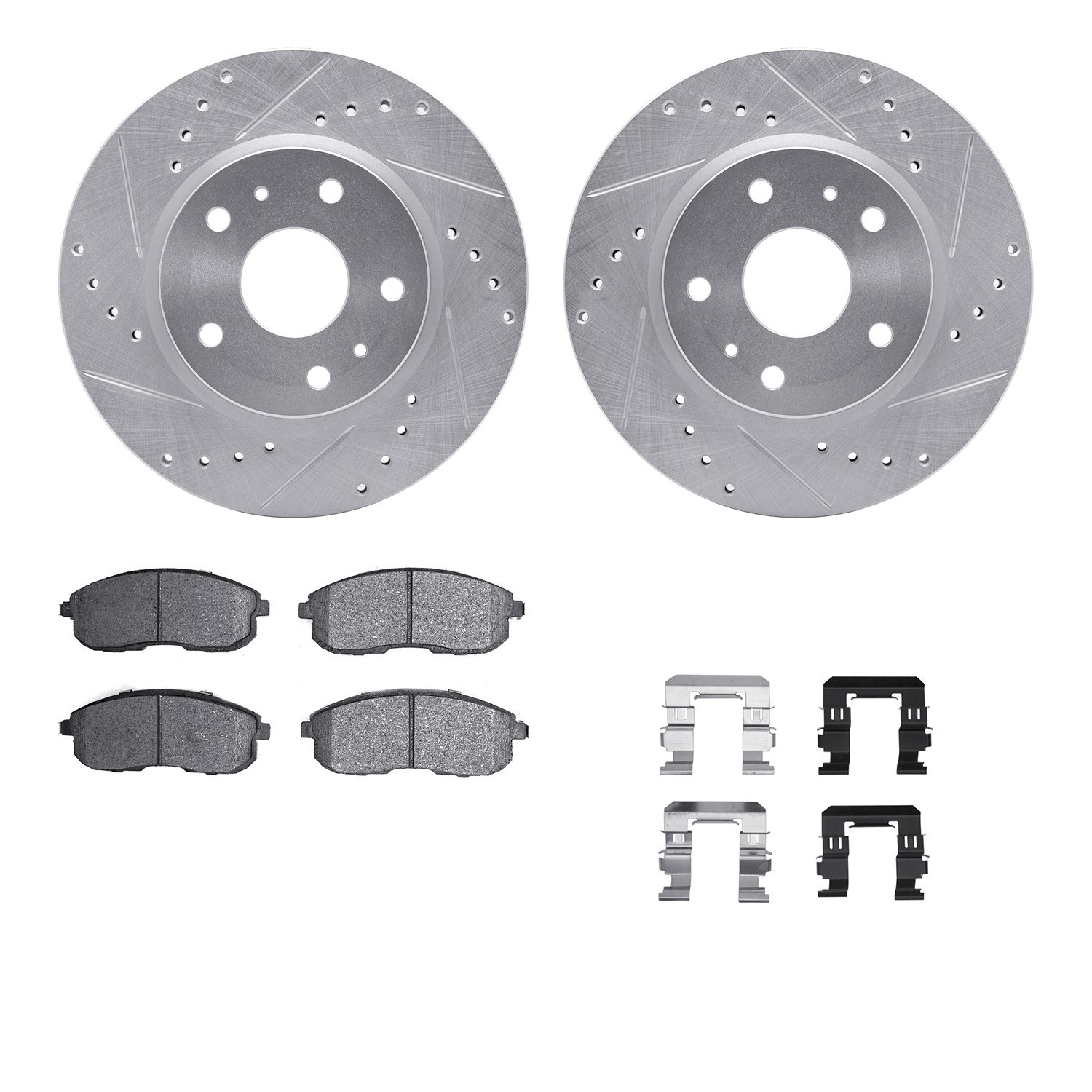 DYN 7512-01004 DFC Rotors-Drilled & Slotted-Silver w/ 5000 Advanced Brake Pads Incl Hdw