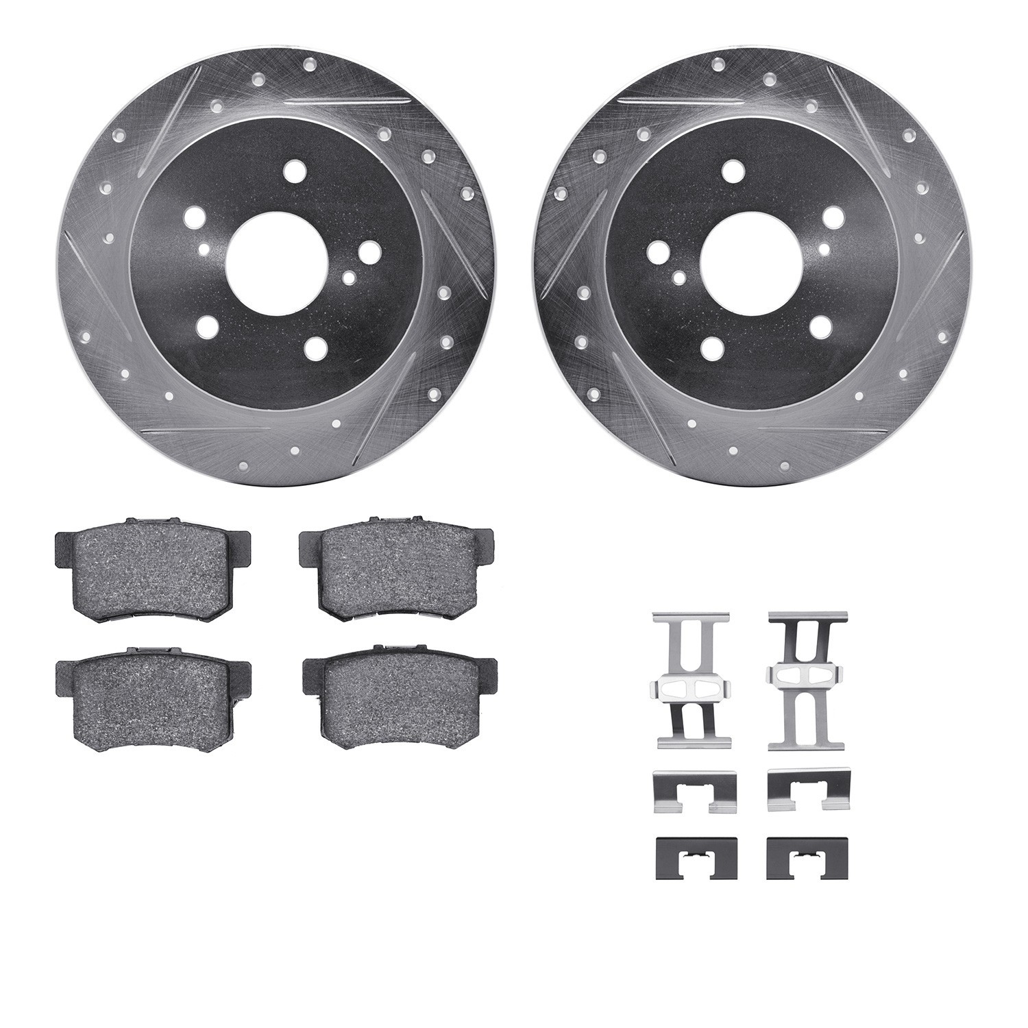 DYN 7512-01006 DFC Rotors-Drilled & Slotted-Silver w/ 5000 Advanced Brake Pads Incl Hdw