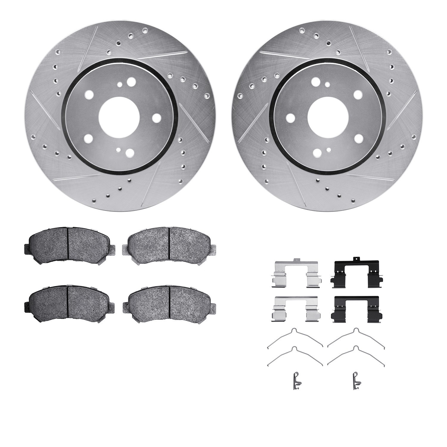 DYN 7512-01007 DFC Rotors-Drilled & Slotted-Silver w/ 5000 Advanced Brake Pads Incl Hdw