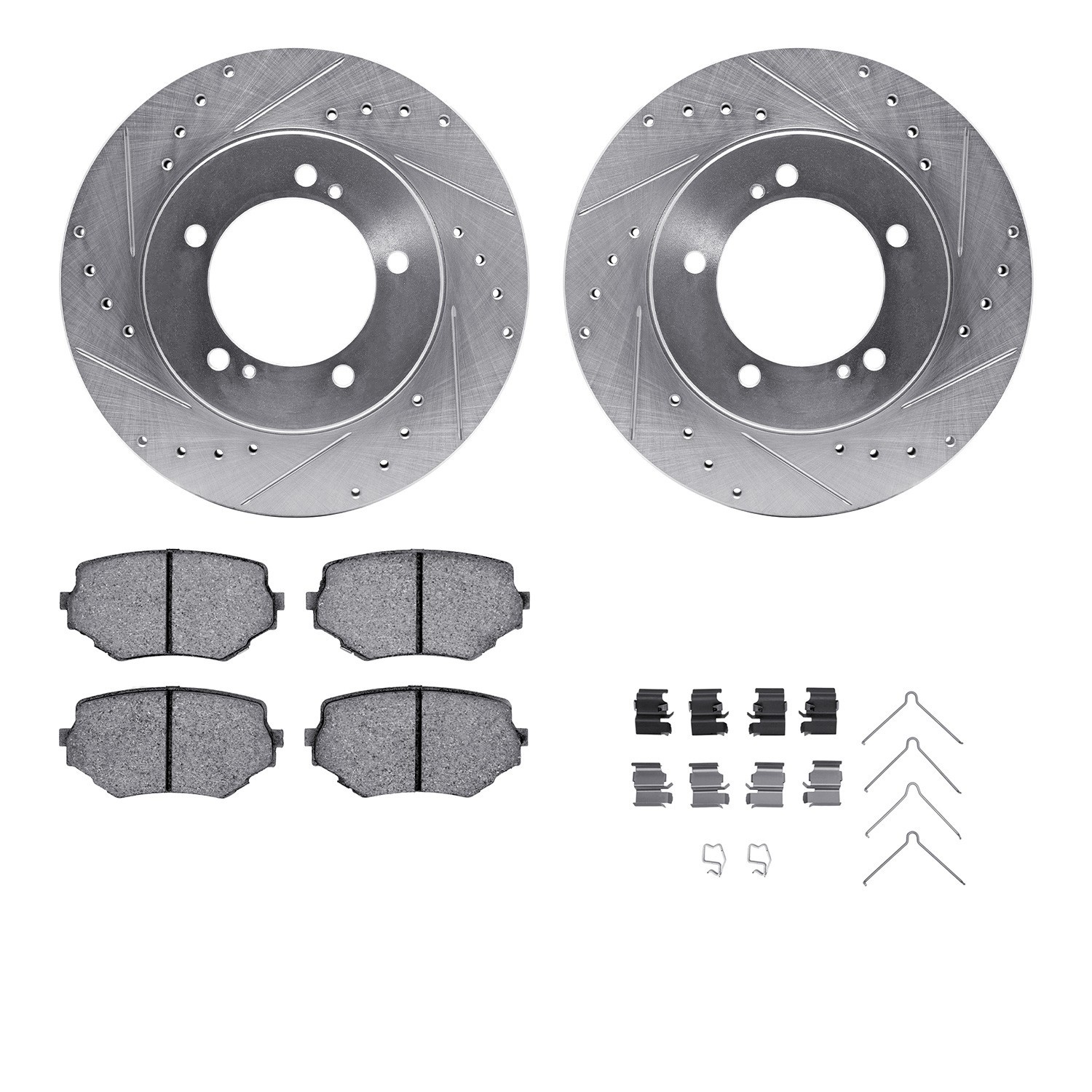 DYN 7512-01009 DFC Brake Rotor - Dimpled & Slotted - Silver w/5000 Brake Pads & HW Kit