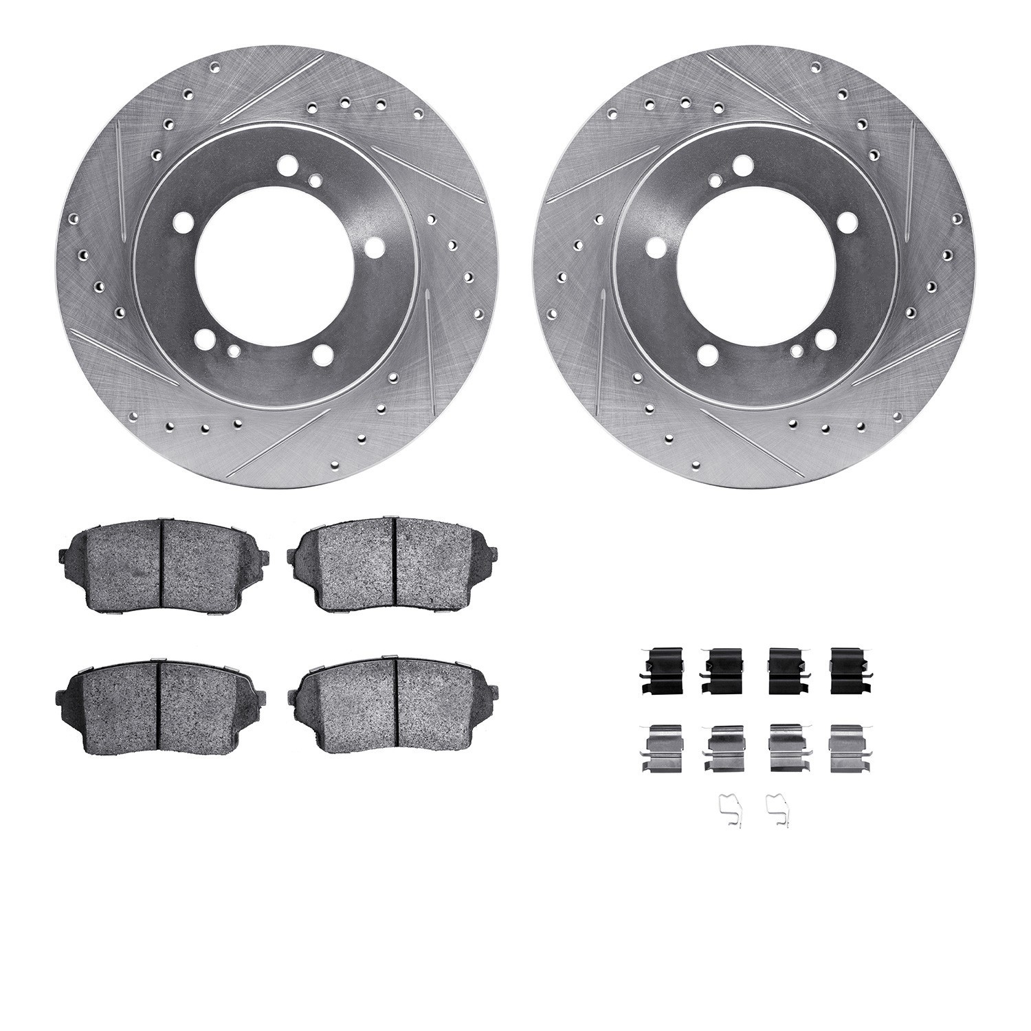 DYN 7512-01017 DFC Brake Rotor - Dimpled & Slotted - Silver w/5000 Brake Pads & HW Kit
