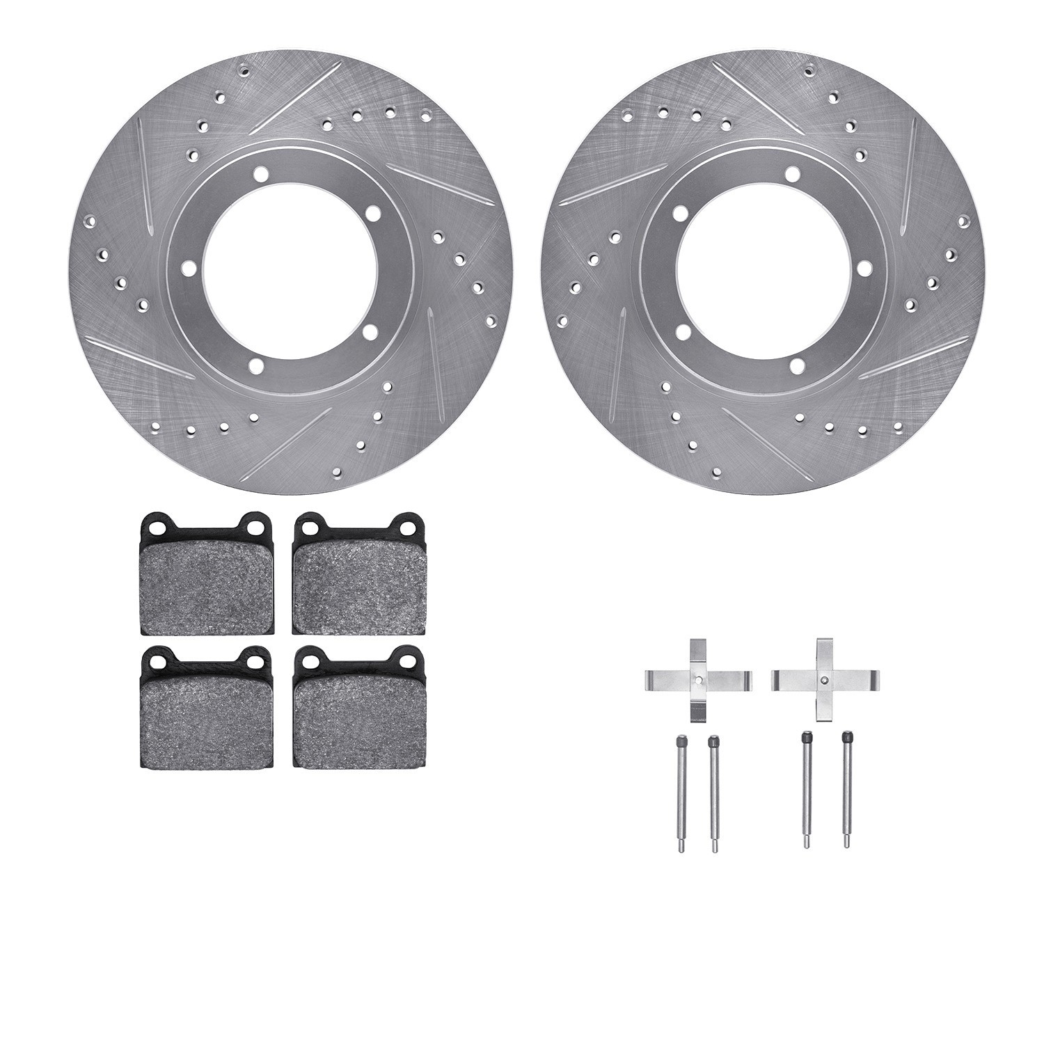 DYN 7512-02003 DFC Rotors-Drilled & Slotted-Silver w/ 5000 Advanced Brake Pads Incl Hdw