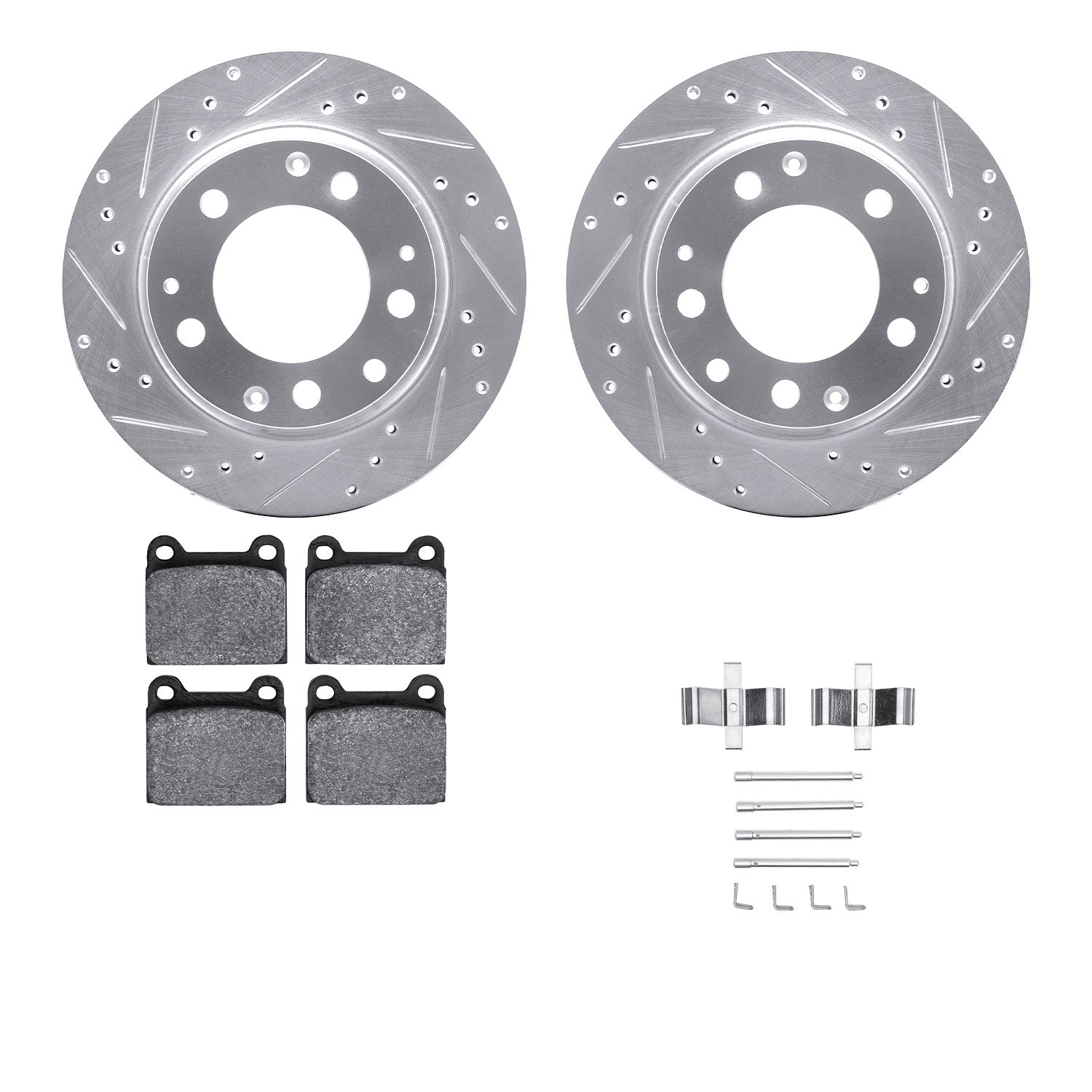 DYN 7512-02005 DFC Rotors-Drilled & Slotted-Silver w/ 5000 Advanced Brake Pads Incl Hdw