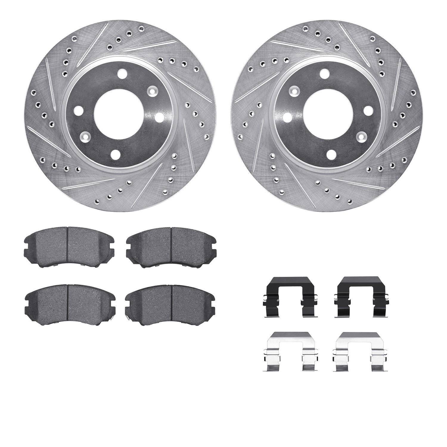 DYN 7512-03000 DFC Rotors-Drilled & Slotted-Silver w/ 5000 Advanced Brake Pads Incl Hdw