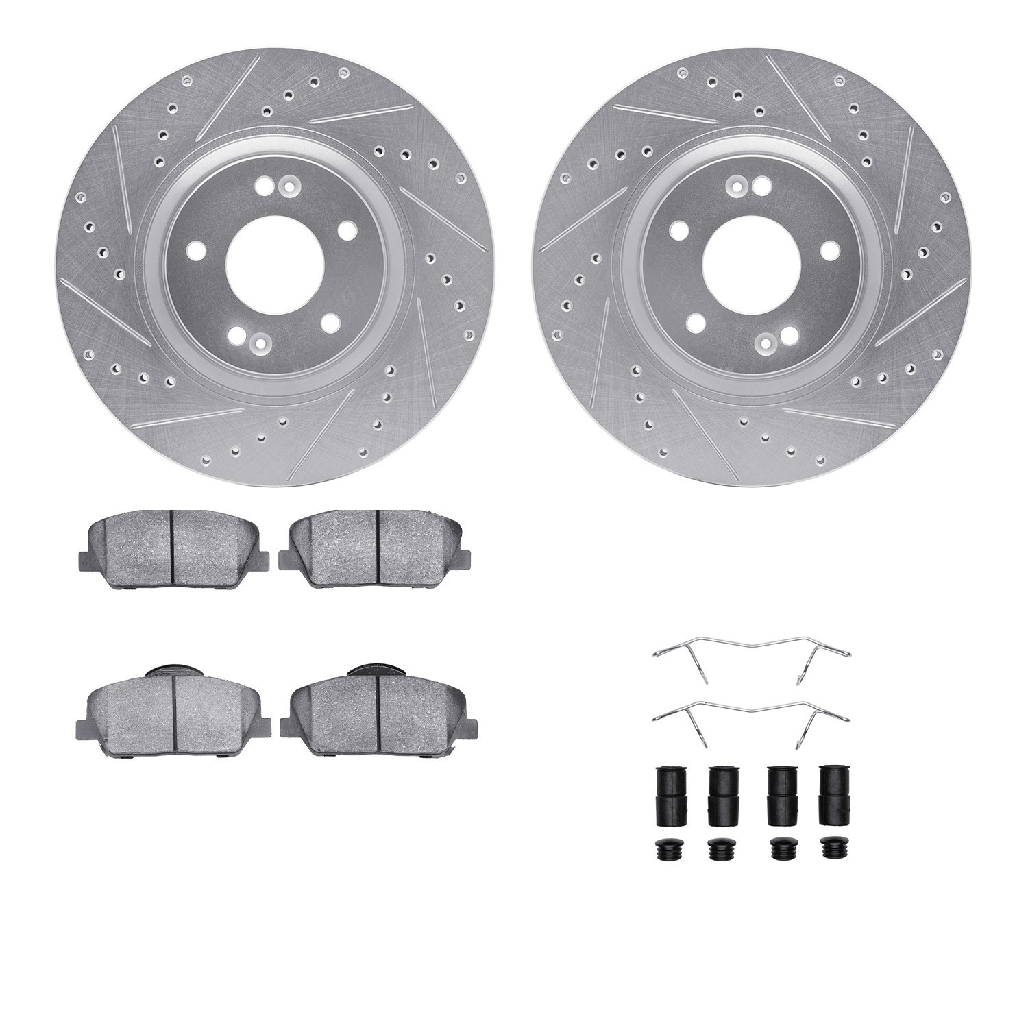 DYN 7512-03004 DFC Rotors-Drilled & Slotted-Silver w/ 5000 Advanced Brake Pads Incl Hdw