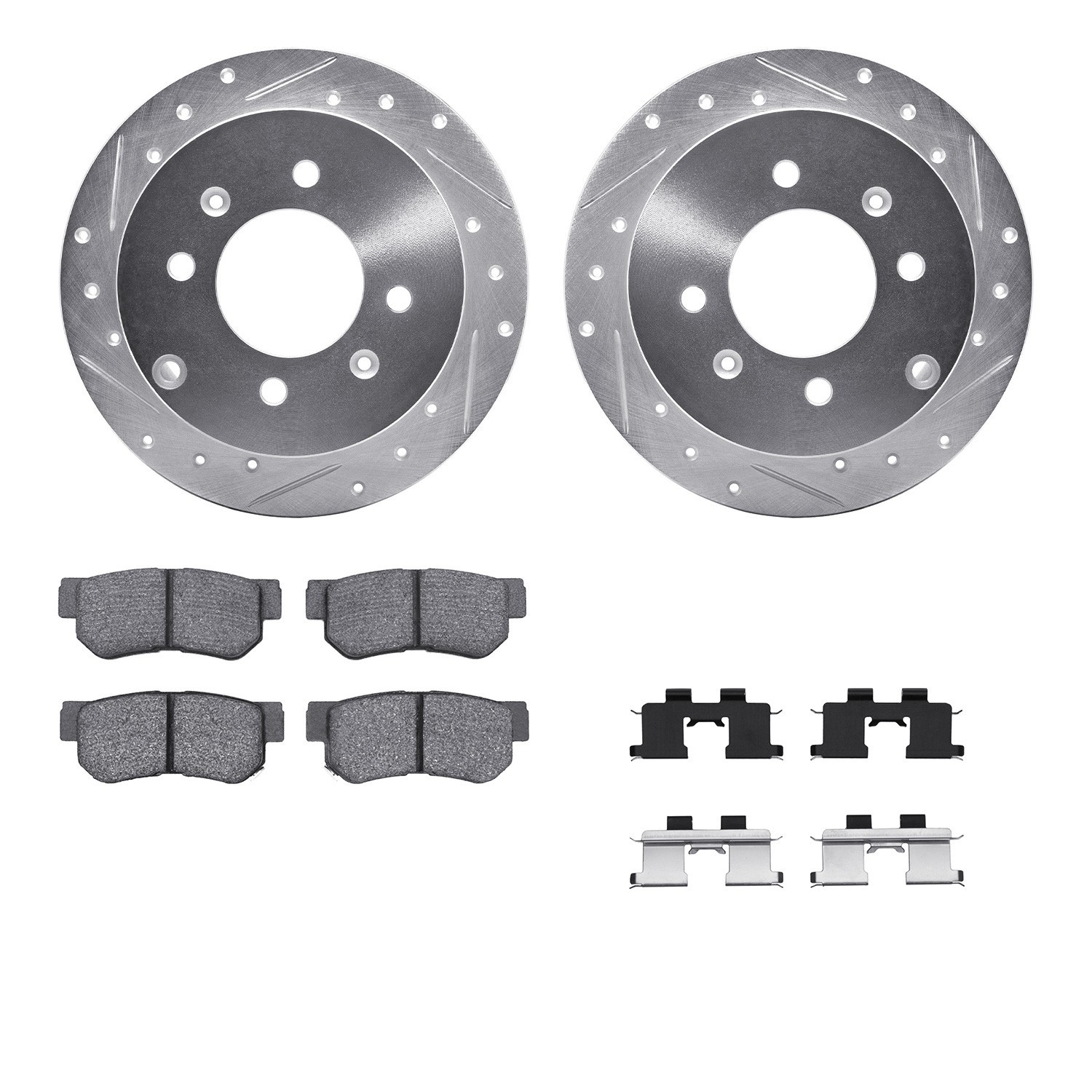 DYN 7512-03013 DFC Rotors-Drilled & Slotted-Silver w/ 5000 Advanced Brake Pads Incl Hdw