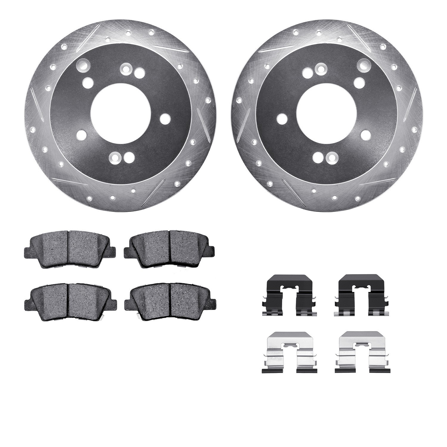 DYN 7512-03016 DFC Rotors-Drilled & Slotted-Silver w/ 5000 Advanced Brake Pads Incl Hdw