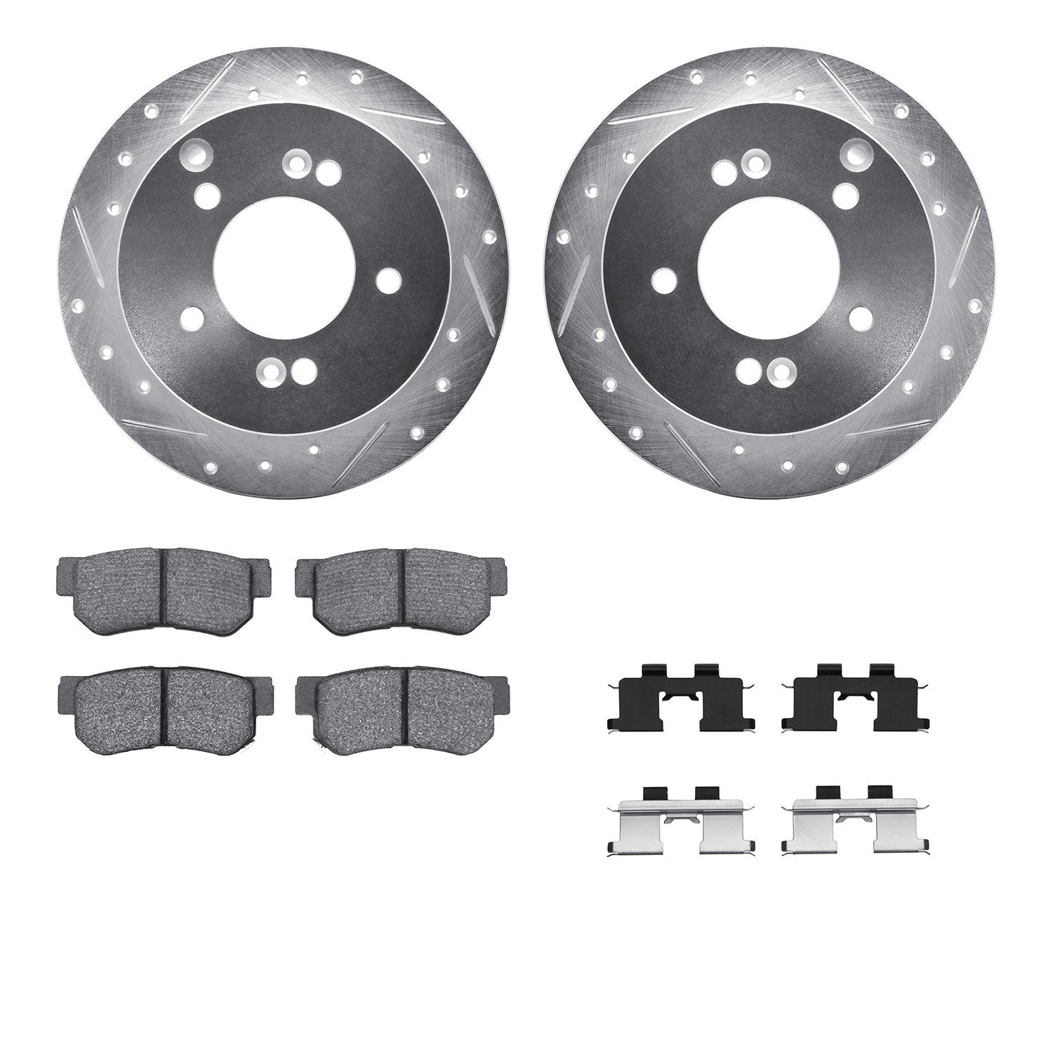 DYN 7512-03017 DFC Brake Rotor - Dimpled & Slotted - Silver w/5000 Brake Pads & HW Kit