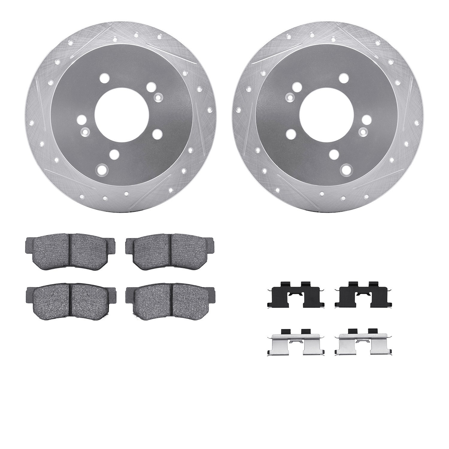 DYN 7512-03021 DFC Brake Rotor - Dimpled & Slotted - Silver w/5000 Brake Pads & HW Kit