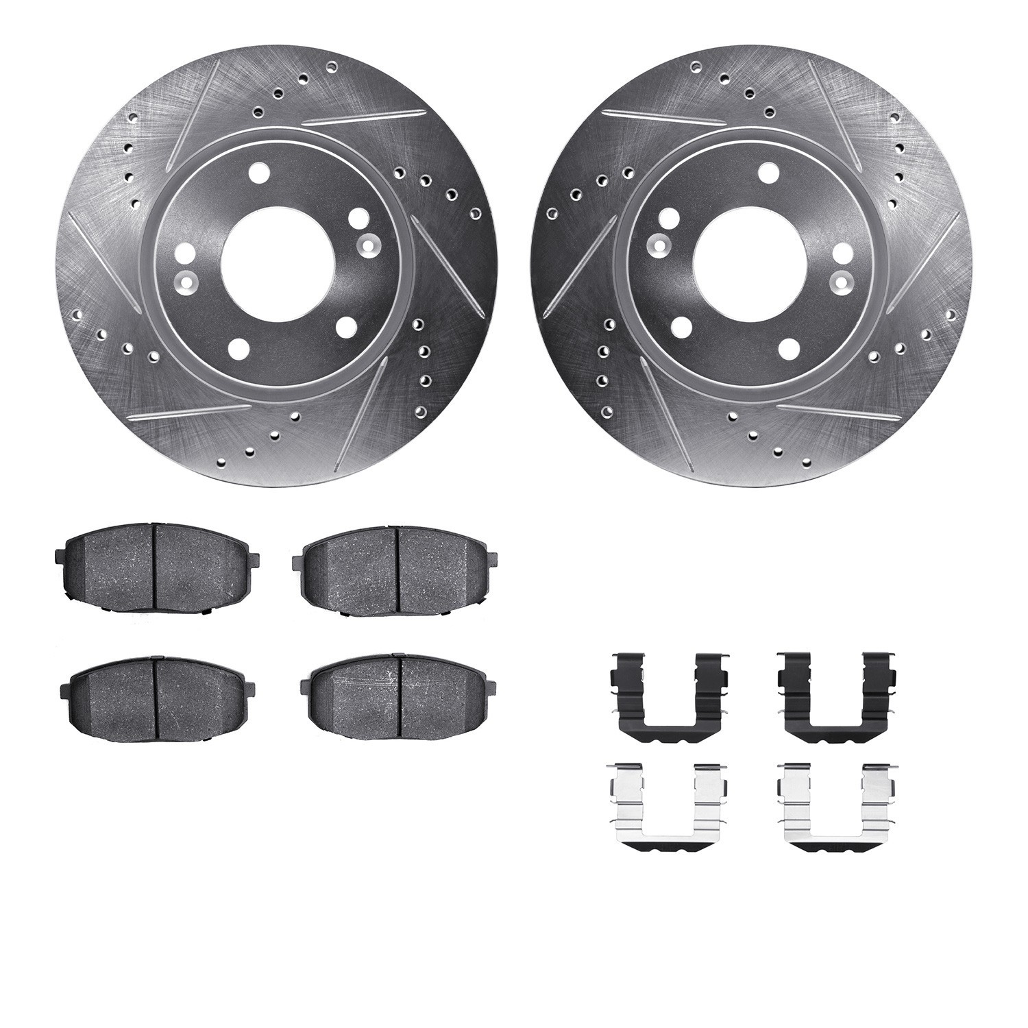 DYN 7512-03022 DFC Rotors-Drilled & Slotted-Silver w/ 5000 Advanced Brake Pads Incl Hdw