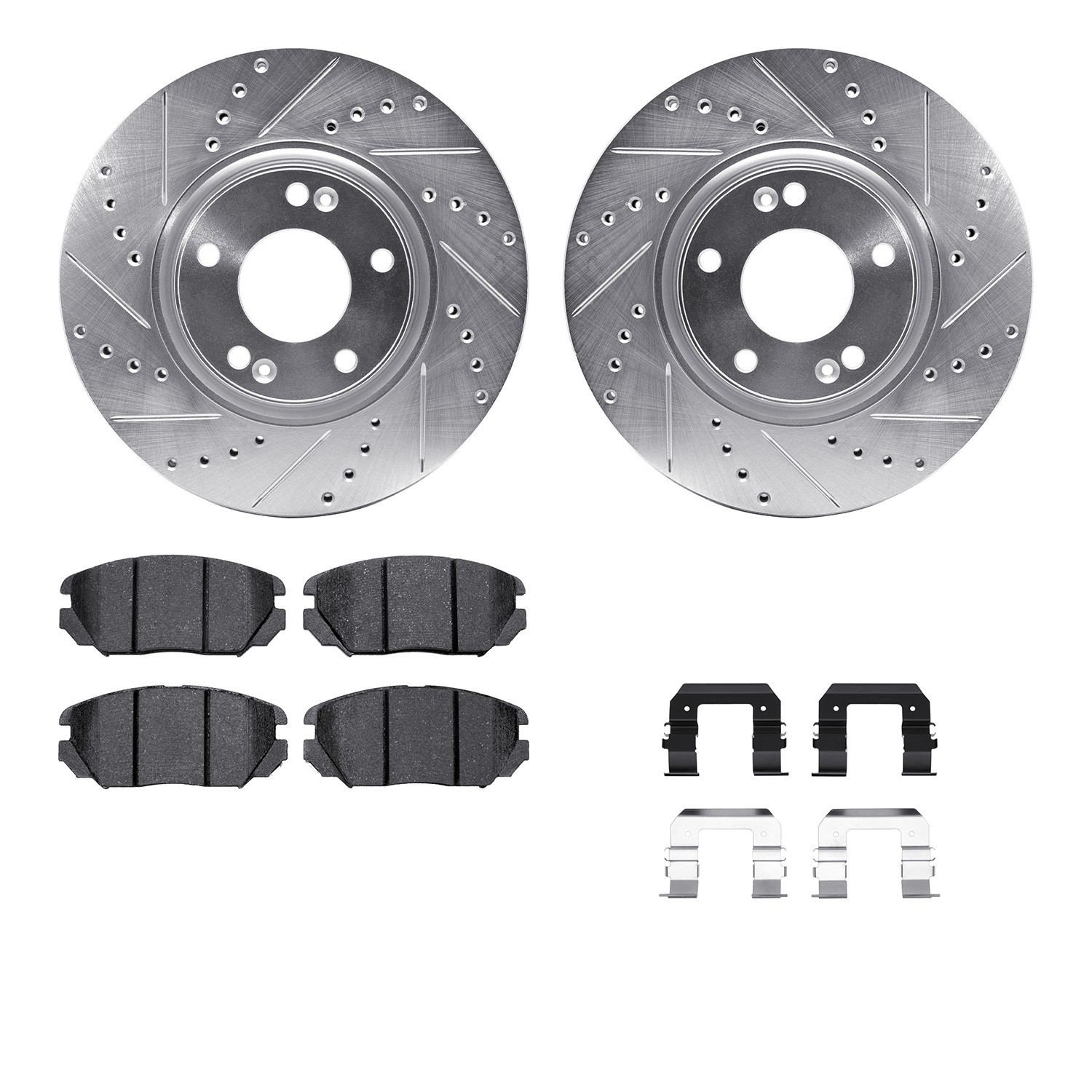 DYN 7512-03031 DFC Rotors-Drilled & Slotted-Silver w/ 5000 Advanced Brake Pads Incl Hdw