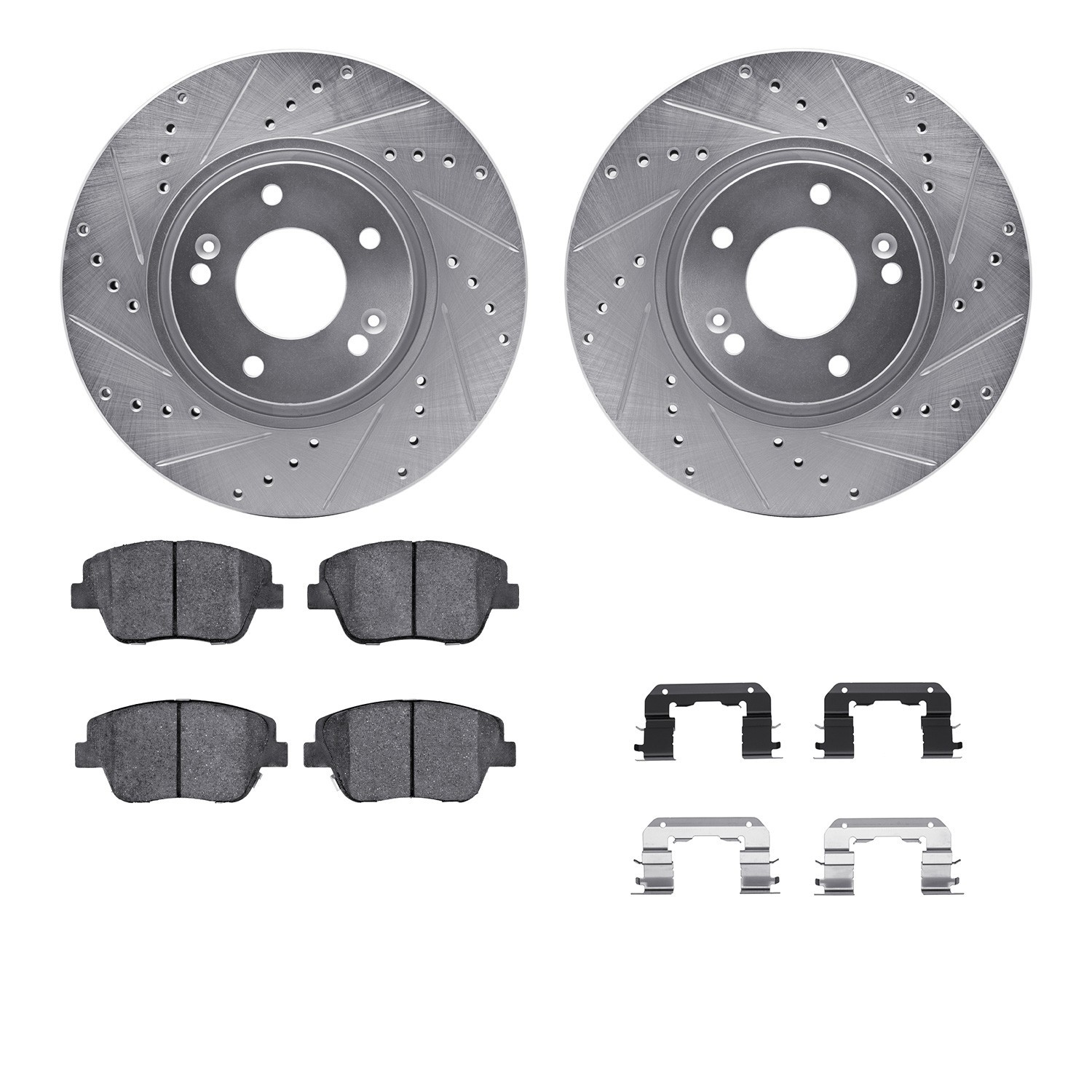 DYN 7512-03036 DFC Rotors-Drilled & Slotted-Silver w/ 5000 Advanced Brake Pads Incl Hdw